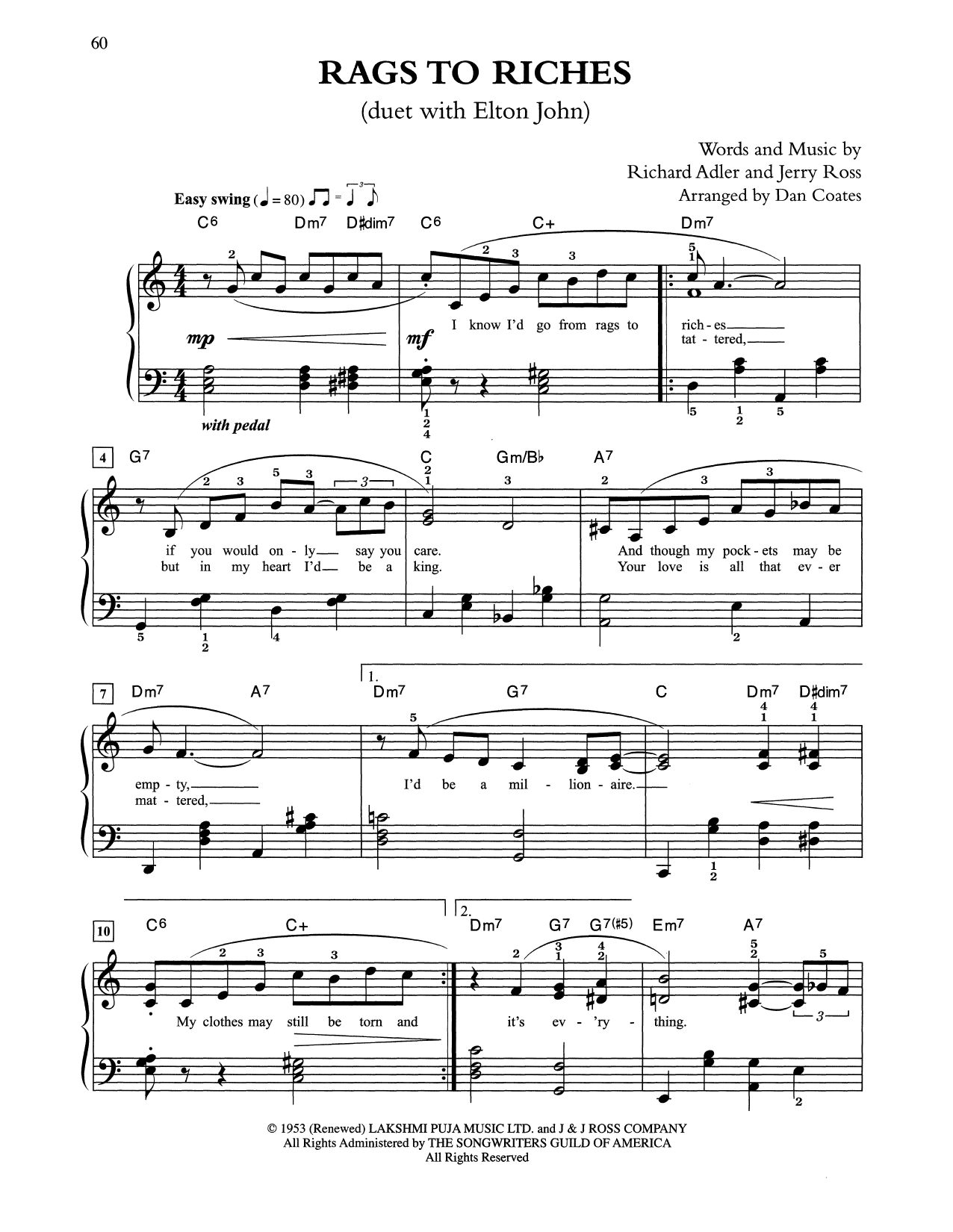 Tony Bennett & Elton John Rags To Riches (arr. Dan Coates) Sheet Music Notes & Chords for Easy Piano - Download or Print PDF