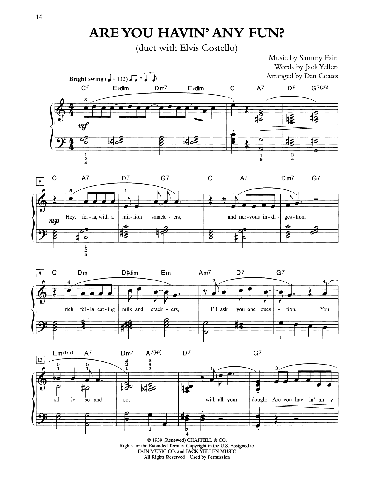 Tony Bennett & Elvis Costello Are You Havin' Any Fun? (arr. Dan Coates) Sheet Music Notes & Chords for Easy Piano - Download or Print PDF