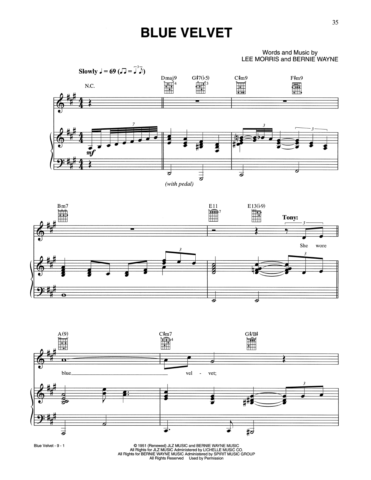 Tony Bennett & k.d. lang Blue Velvet Sheet Music Notes & Chords for Piano, Vocal & Guitar (Right-Hand Melody) - Download or Print PDF