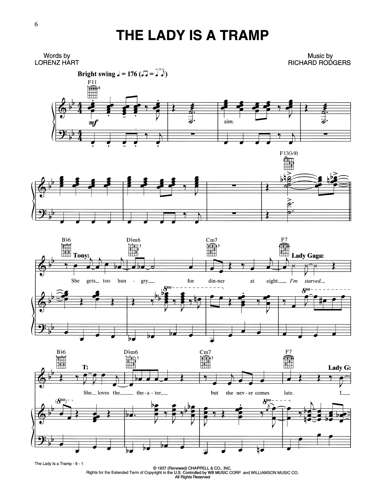 Tony Bennett & Lady Gaga The Lady Is A Tramp Sheet Music Notes & Chords for Piano, Vocal & Guitar (Right-Hand Melody) - Download or Print PDF