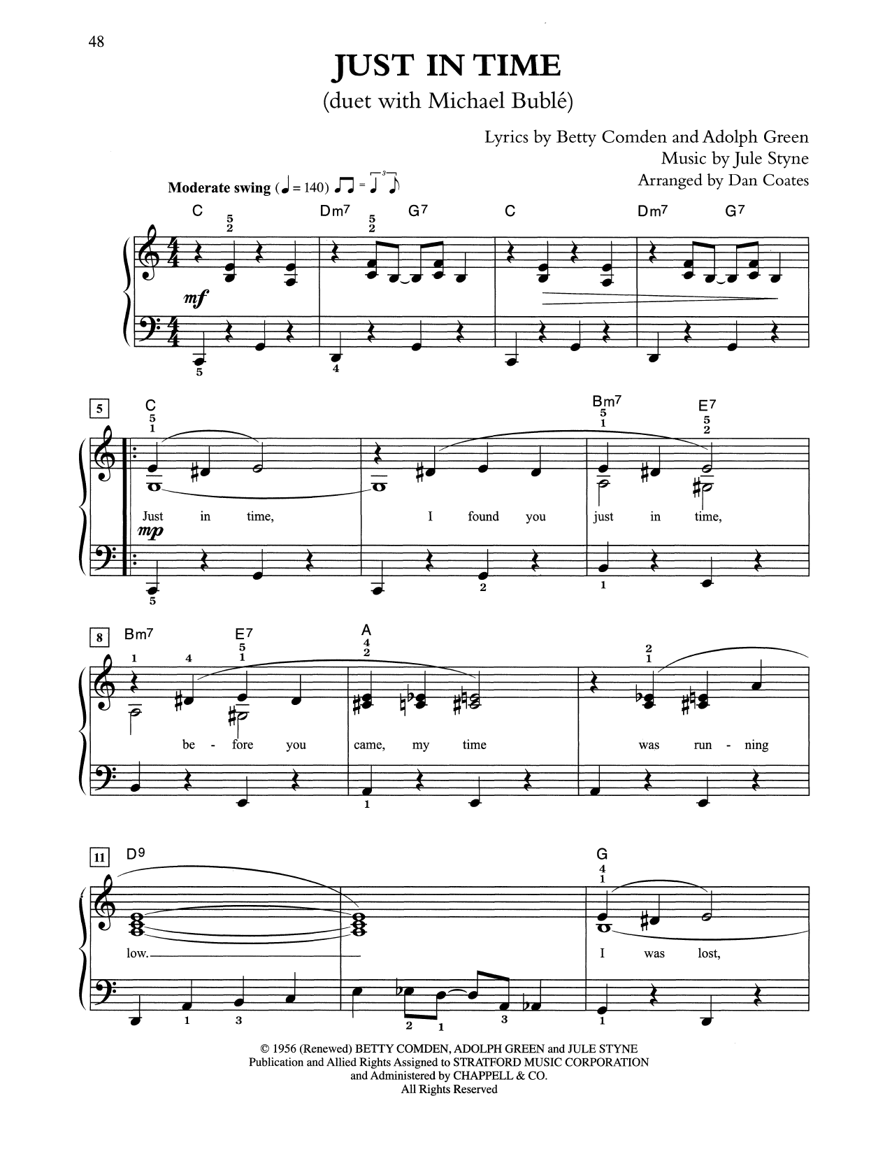 Tony Bennett & Michael Buble Just In Time (arr. Dan Coates) Sheet Music Notes & Chords for Easy Piano - Download or Print PDF