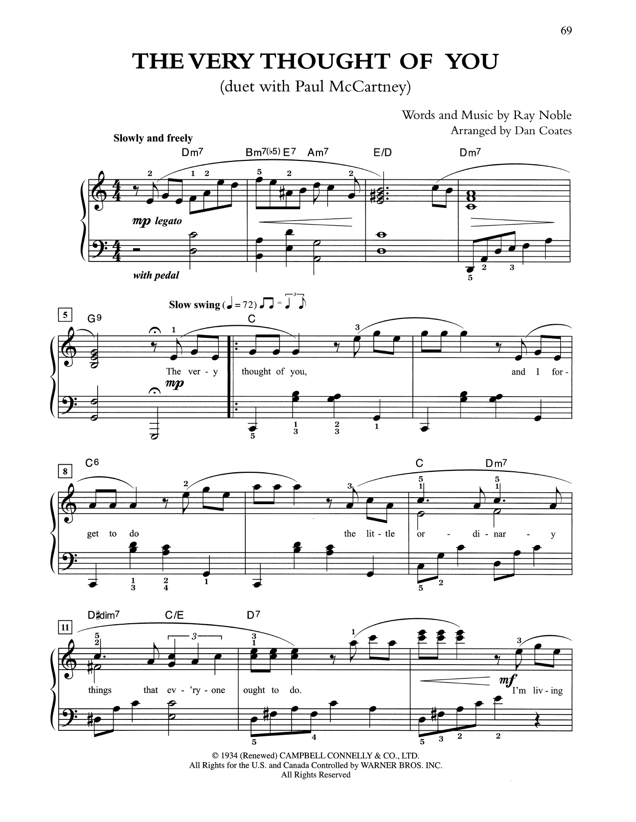 Tony Bennett & Paul McCartney The Very Thought Of You (arr. Dan Coates) Sheet Music Notes & Chords for Easy Piano - Download or Print PDF