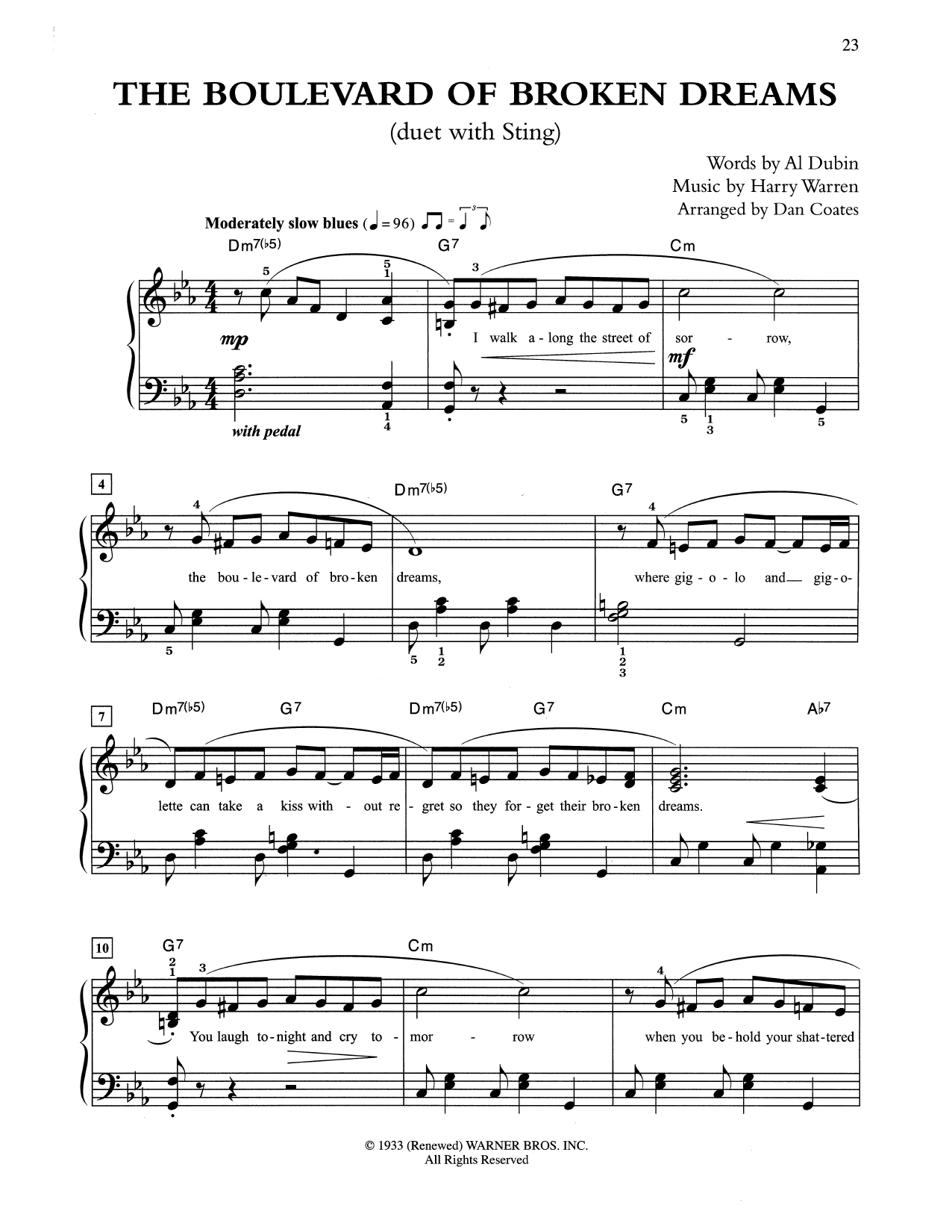 Tony Bennett & Sting The Boulevard Of Broken Dreams (arr. Dan Coates) Sheet Music Notes & Chords for Easy Piano - Download or Print PDF