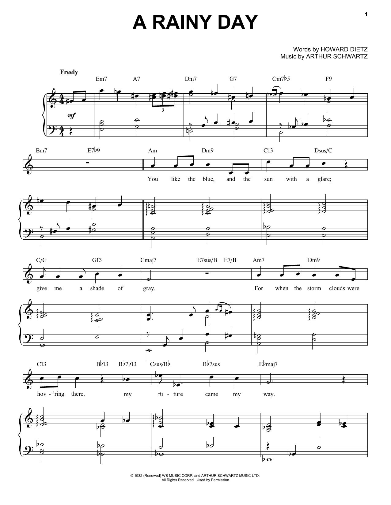 Tony Bennett A Rainy Day Sheet Music Notes & Chords for Piano & Vocal - Download or Print PDF