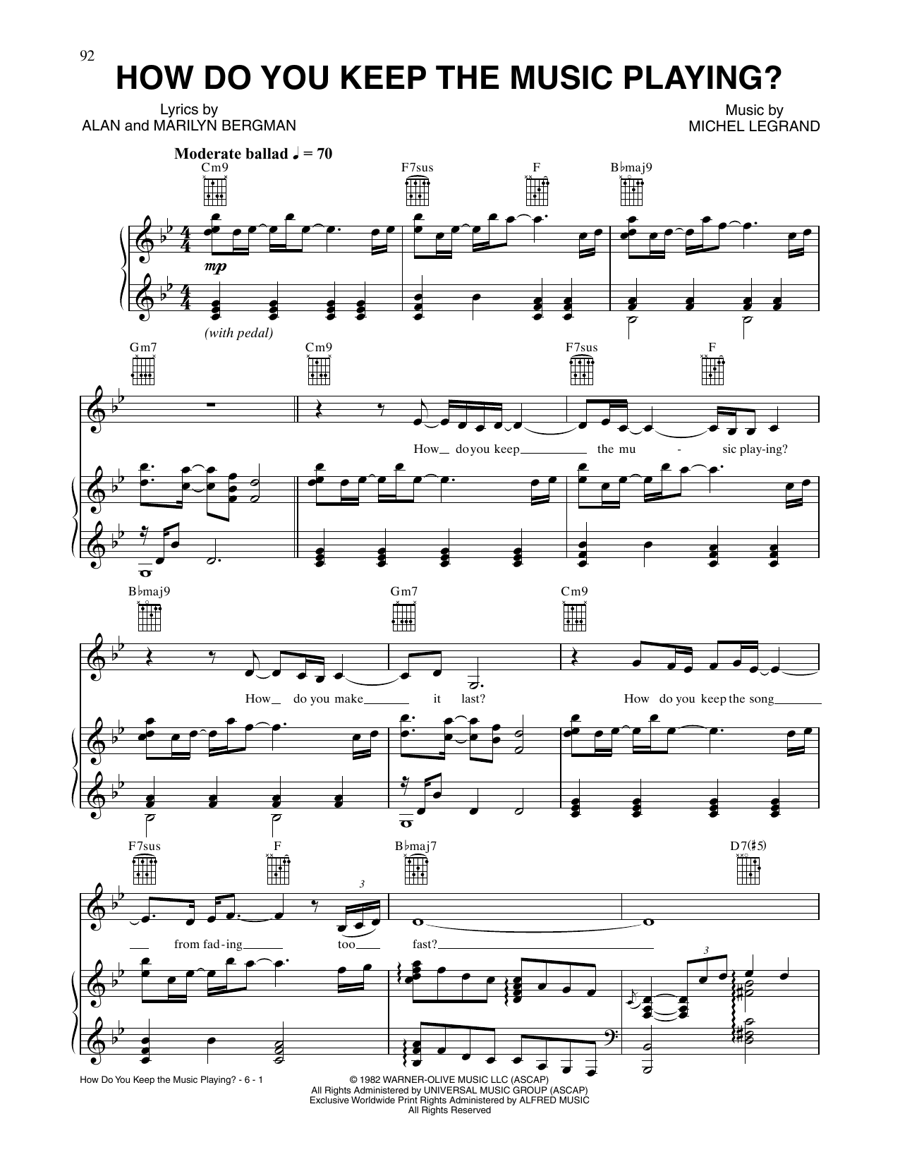 Tony Bennett and Aretha Franklin How Do You Keep The Music Playing? Sheet Music Notes & Chords for Piano, Vocal & Guitar Chords (Right-Hand Melody) - Download or Print PDF