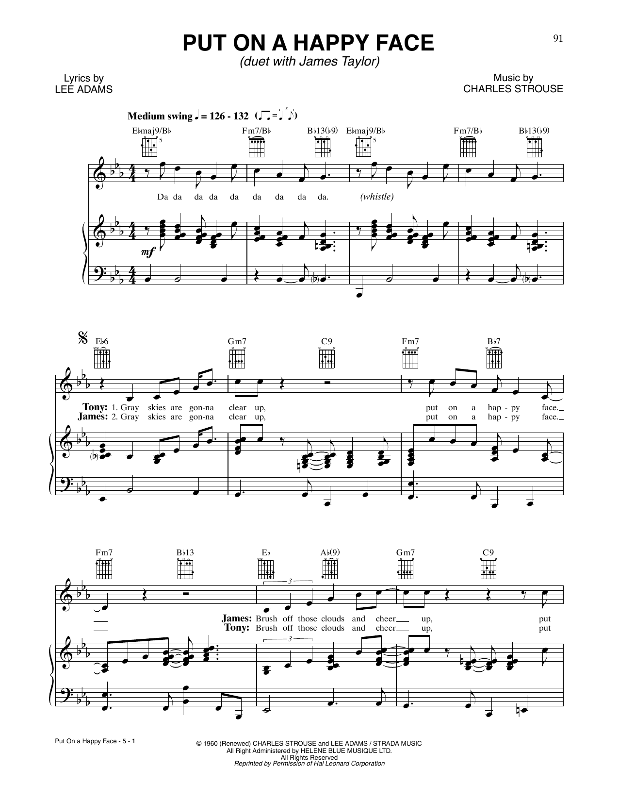 Tony Bennett and James Taylor Put On A Happy Face Sheet Music Notes & Chords for Piano, Vocal & Guitar Chords (Right-Hand Melody) - Download or Print PDF