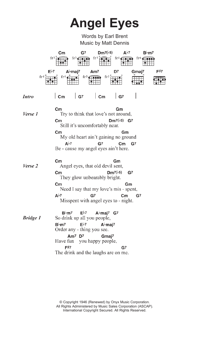 Tony Bennett Angel Eyes Sheet Music Notes & Chords for Lyrics & Chords - Download or Print PDF