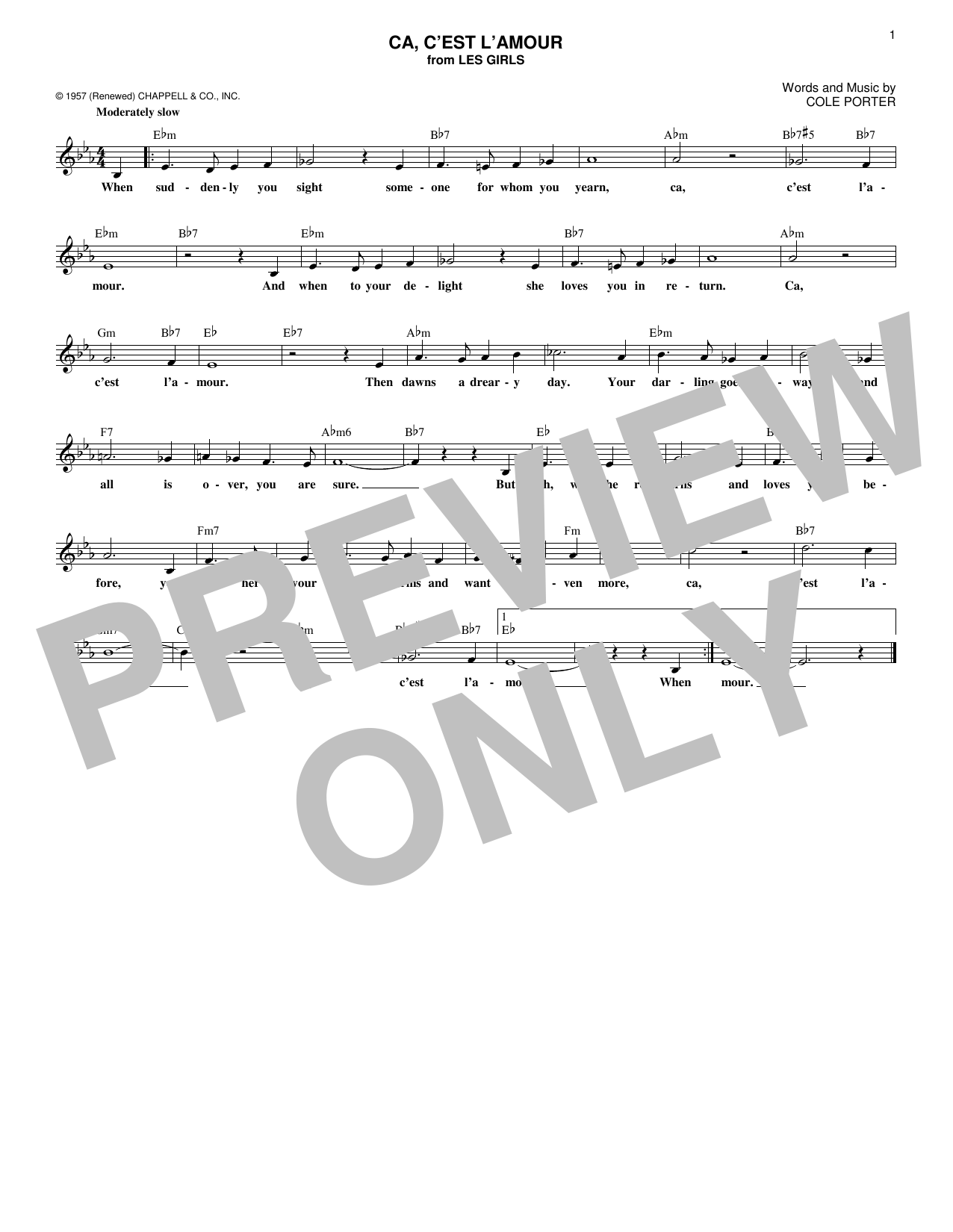 Tony Bennett Ca, C'est L'amour Sheet Music Notes & Chords for Melody Line, Lyrics & Chords - Download or Print PDF