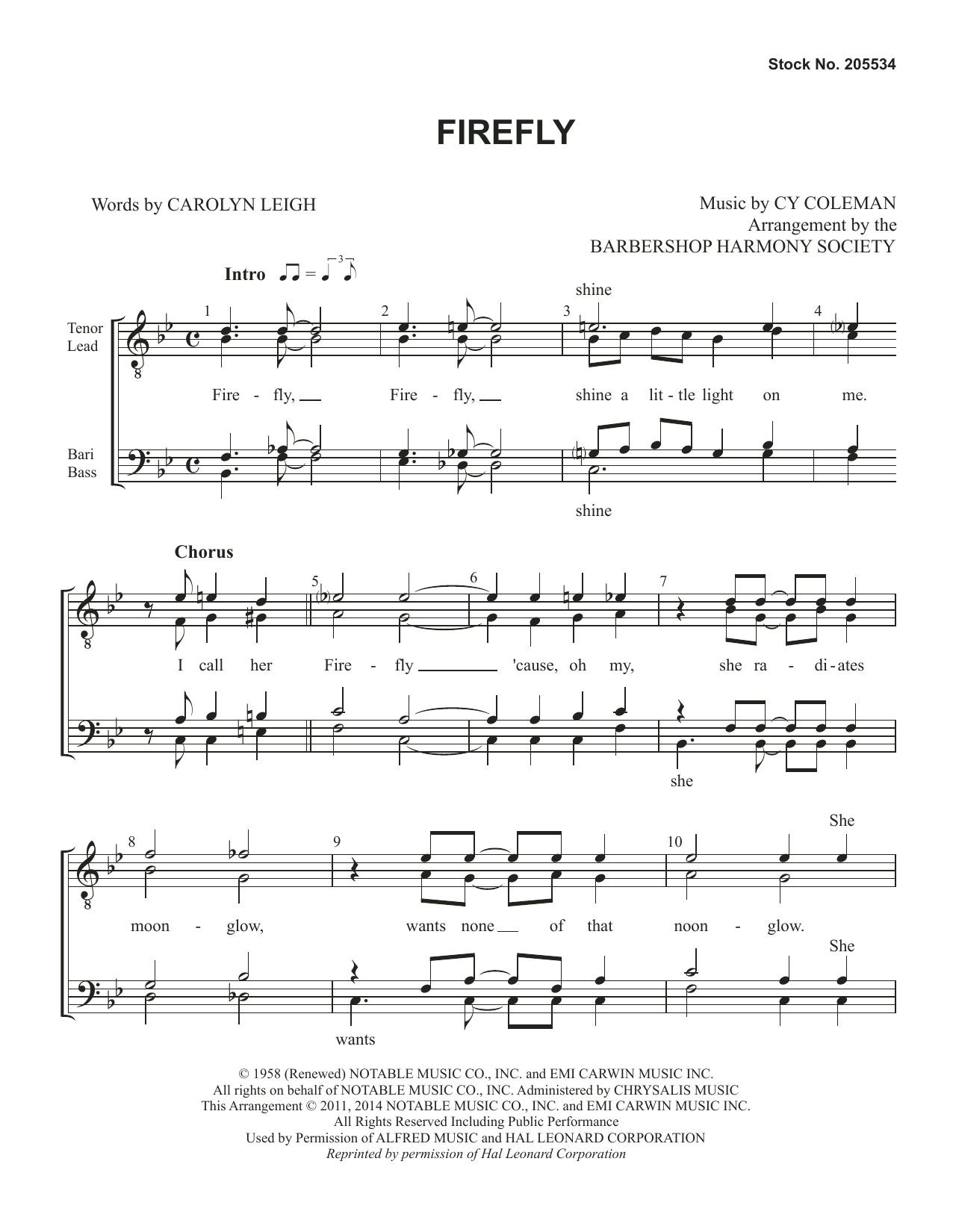 Tony Bennett Firefly (arr. Barbershop Harmony Society) Sheet Music Notes & Chords for TTBB Choir - Download or Print PDF