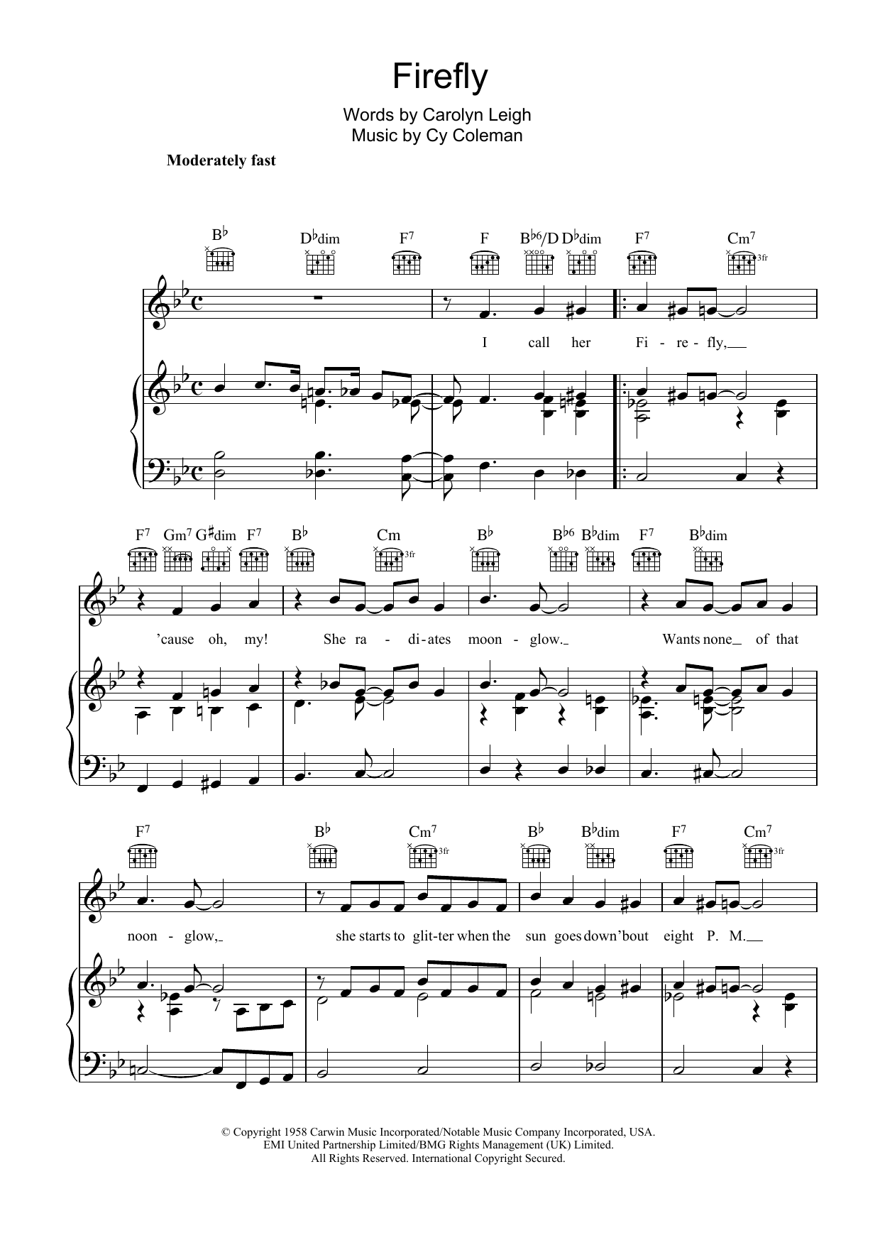 Tony Bennett Firefly Sheet Music Notes & Chords for Piano, Vocal & Guitar (Right-Hand Melody) - Download or Print PDF