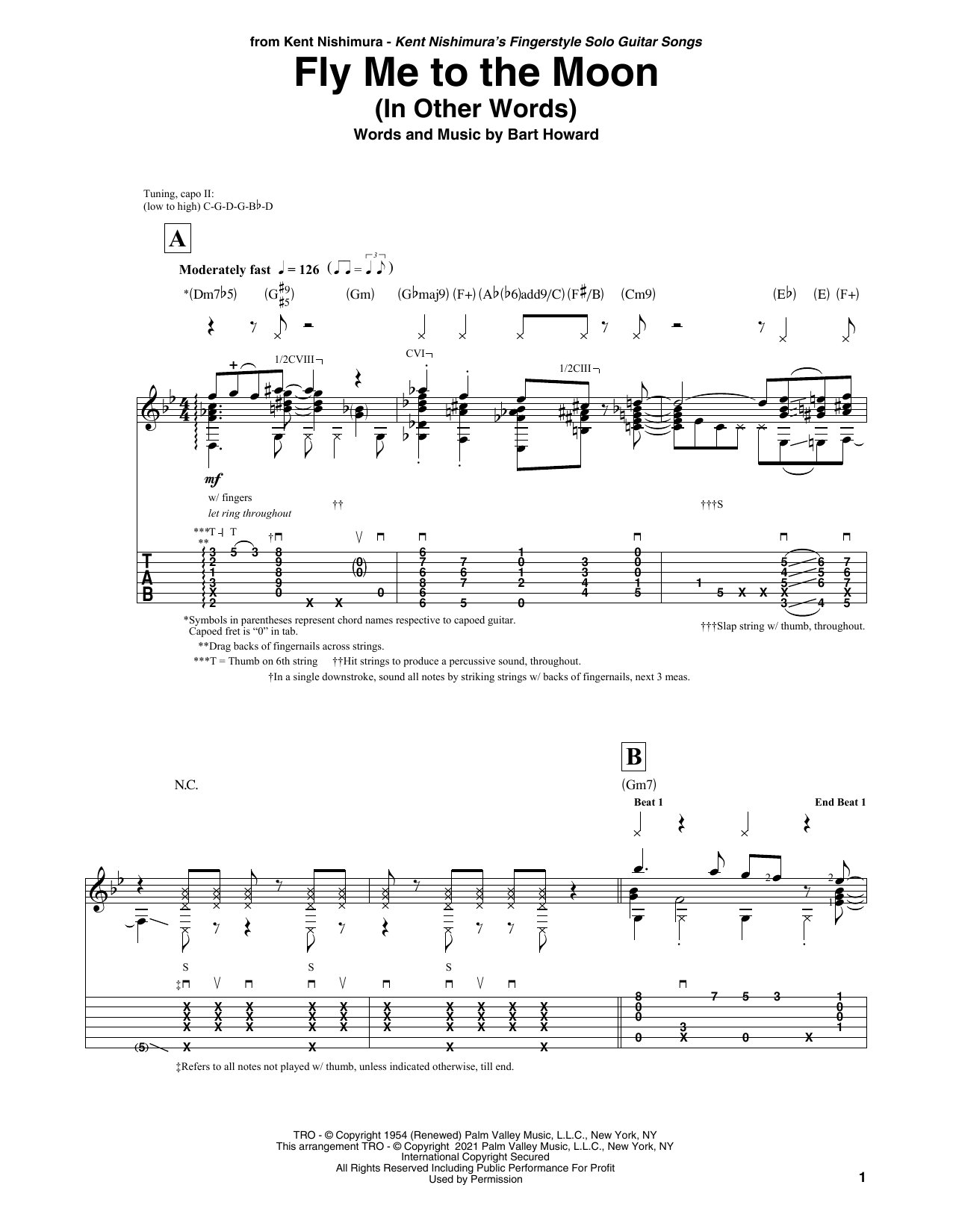 Tony Bennett Fly Me To The Moon (In Other Words) (arr. Kent Nishimura) Sheet Music Notes & Chords for Solo Guitar - Download or Print PDF