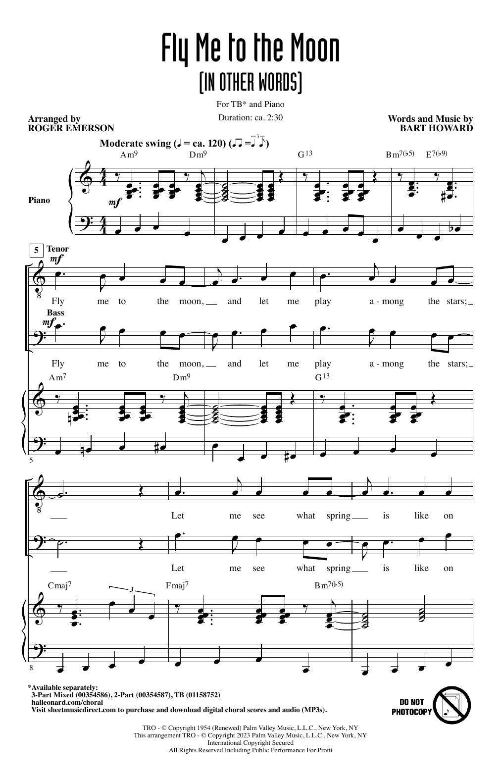 Tony Bennett Fly Me To The Moon (In Other Words) (arr. Roger Emerson) Sheet Music Notes & Chords for TB Choir - Download or Print PDF