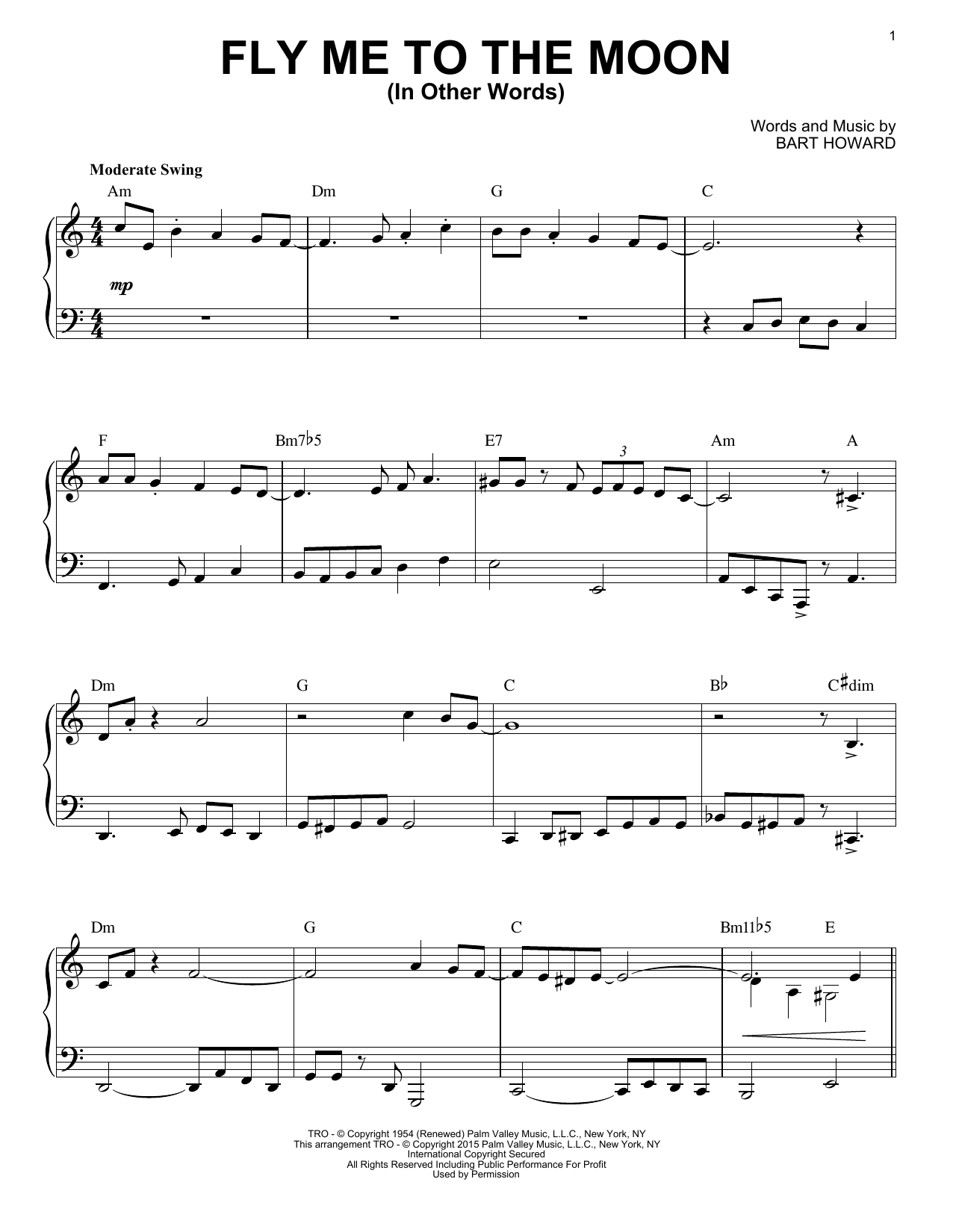Tony Bennett Fly Me To The Moon (In Other Words) [Jazz version] (arr. Brent Edstrom) Sheet Music Notes & Chords for Piano - Download or Print PDF
