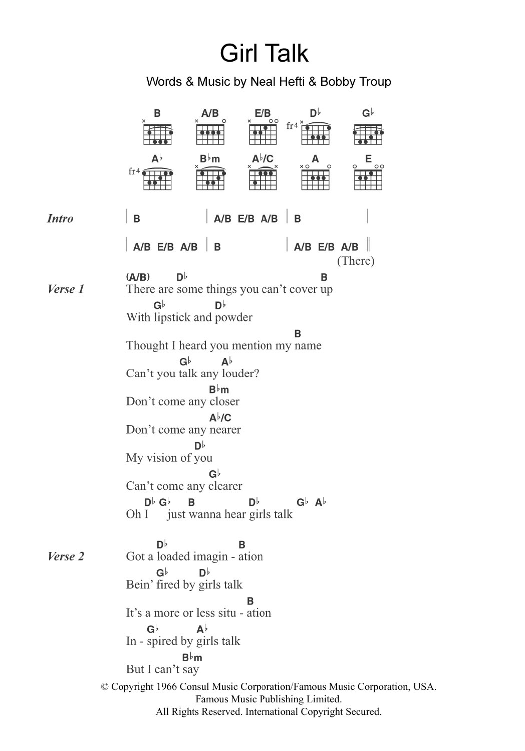 Tony Bennett Girl Talk Sheet Music Notes & Chords for Guitar Chords/Lyrics - Download or Print PDF
