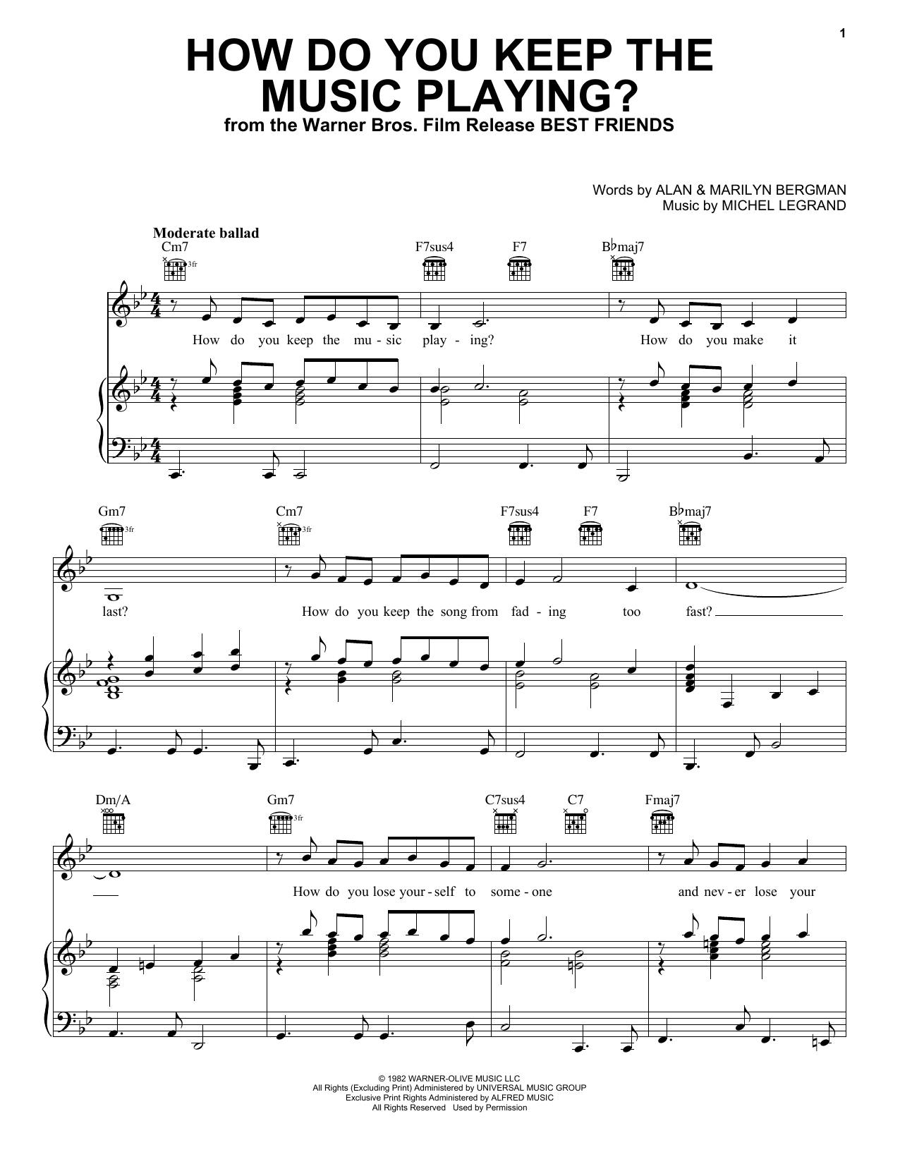 Tony Bennett How Do You Keep The Music Playing? (from Best Friends) Sheet Music Notes & Chords for Piano, Vocal & Guitar Chords (Right-Hand Melody) - Download or Print PDF