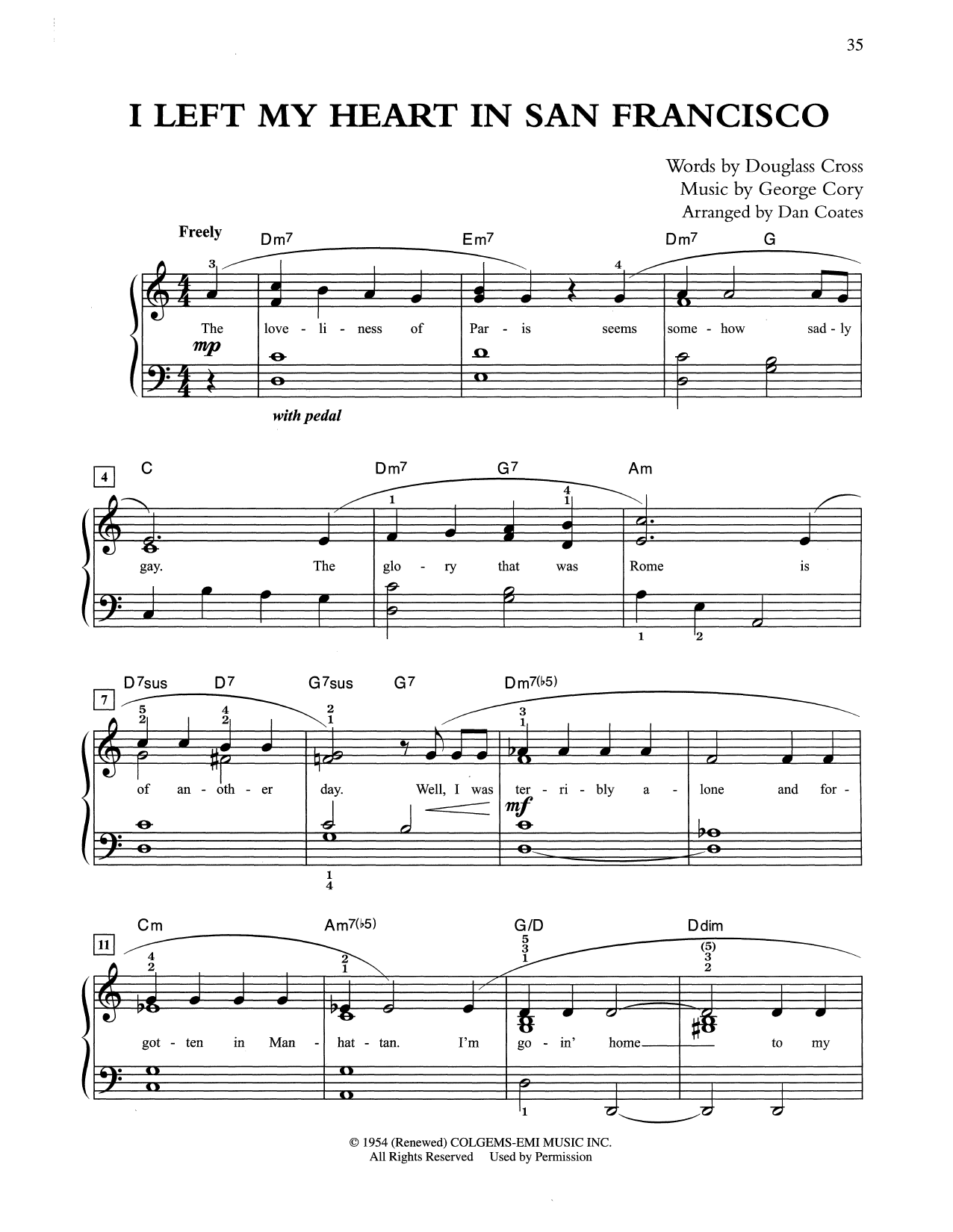Tony Bennett I Left My Heart In San Francisco (arr. Dan Coates) Sheet Music Notes & Chords for Easy Piano - Download or Print PDF