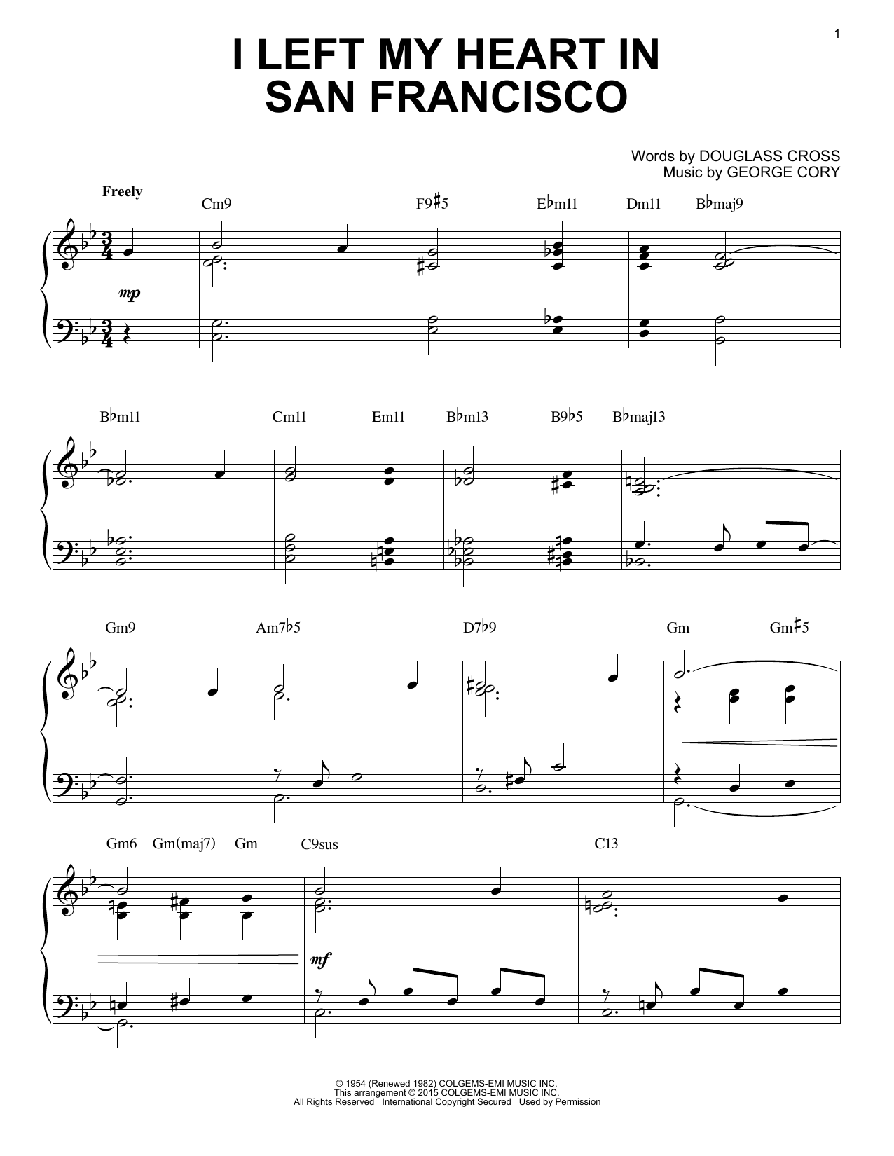 Tony Bennett I Left My Heart In San Francisco [Jazz version] (arr. Brent Edstrom) Sheet Music Notes & Chords for Piano - Download or Print PDF