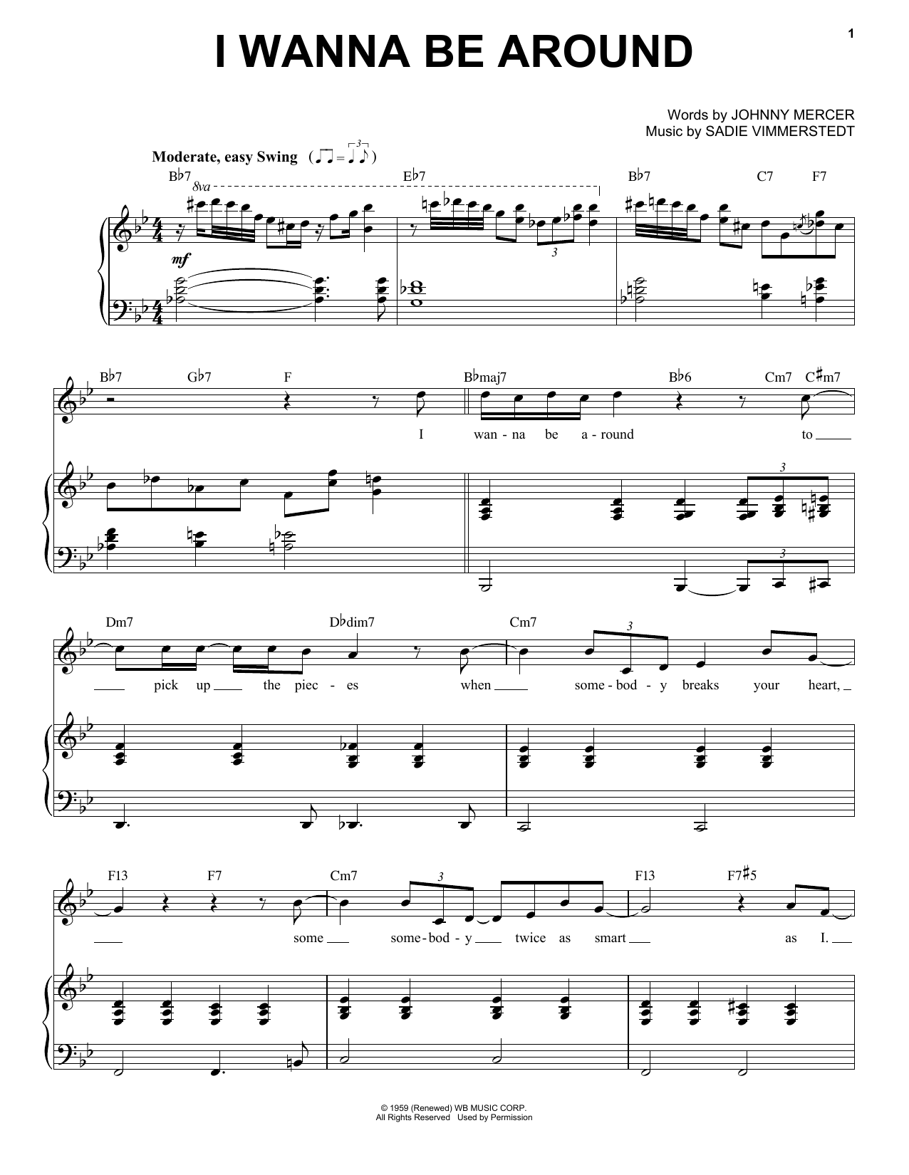 Tony Bennett I Wanna Be Around Sheet Music Notes & Chords for Piano, Vocal & Guitar (Right-Hand Melody) - Download or Print PDF