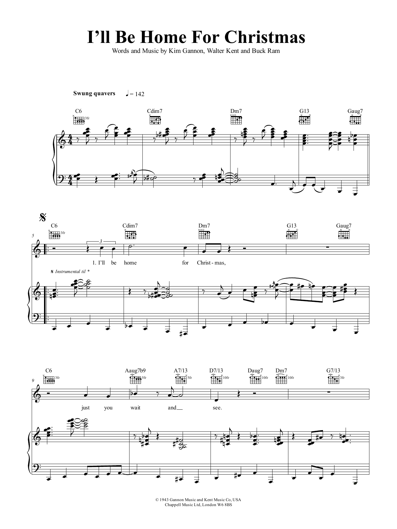 Tony Bennett I'll Be Home For Christmas Sheet Music Notes & Chords for Piano, Vocal & Guitar (Right-Hand Melody) - Download or Print PDF