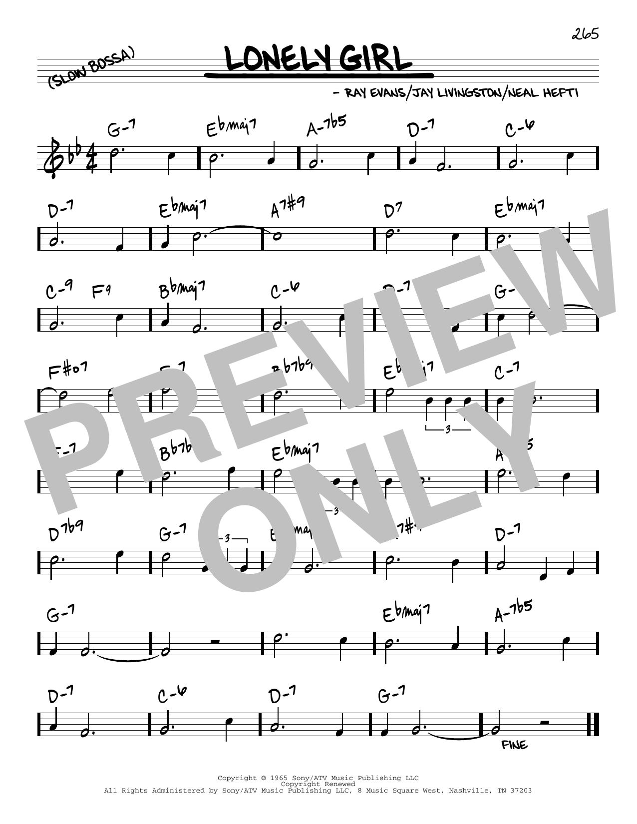 Tony Bennett Lonely Girl Sheet Music Notes & Chords for Real Book – Melody & Chords - Download or Print PDF