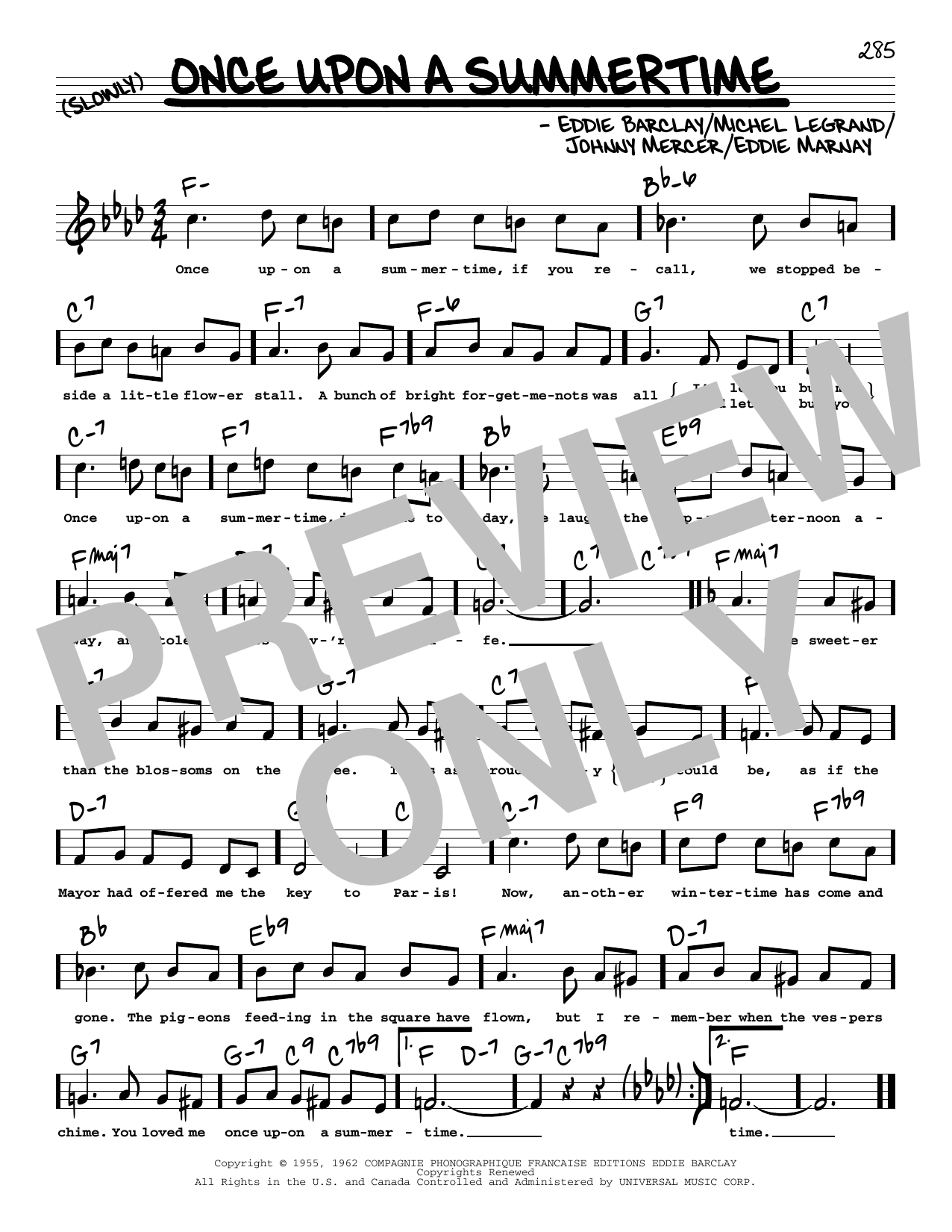 Tony Bennett Once Upon A Summertime (High Voice) Sheet Music Notes & Chords for Real Book – Melody, Lyrics & Chords - Download or Print PDF