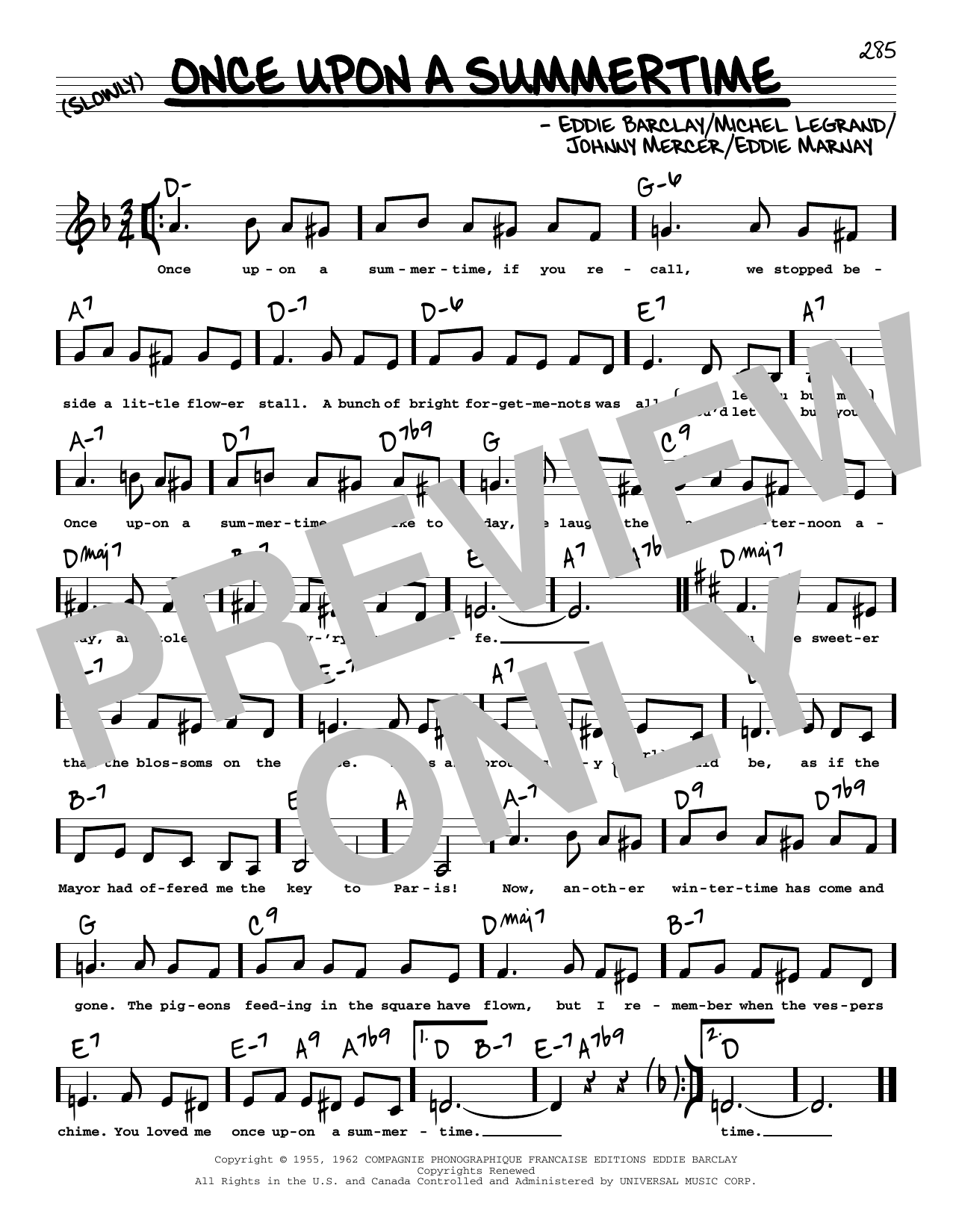 Tony Bennett Once Upon A Summertime (Low Voice) Sheet Music Notes & Chords for Real Book – Melody, Lyrics & Chords - Download or Print PDF