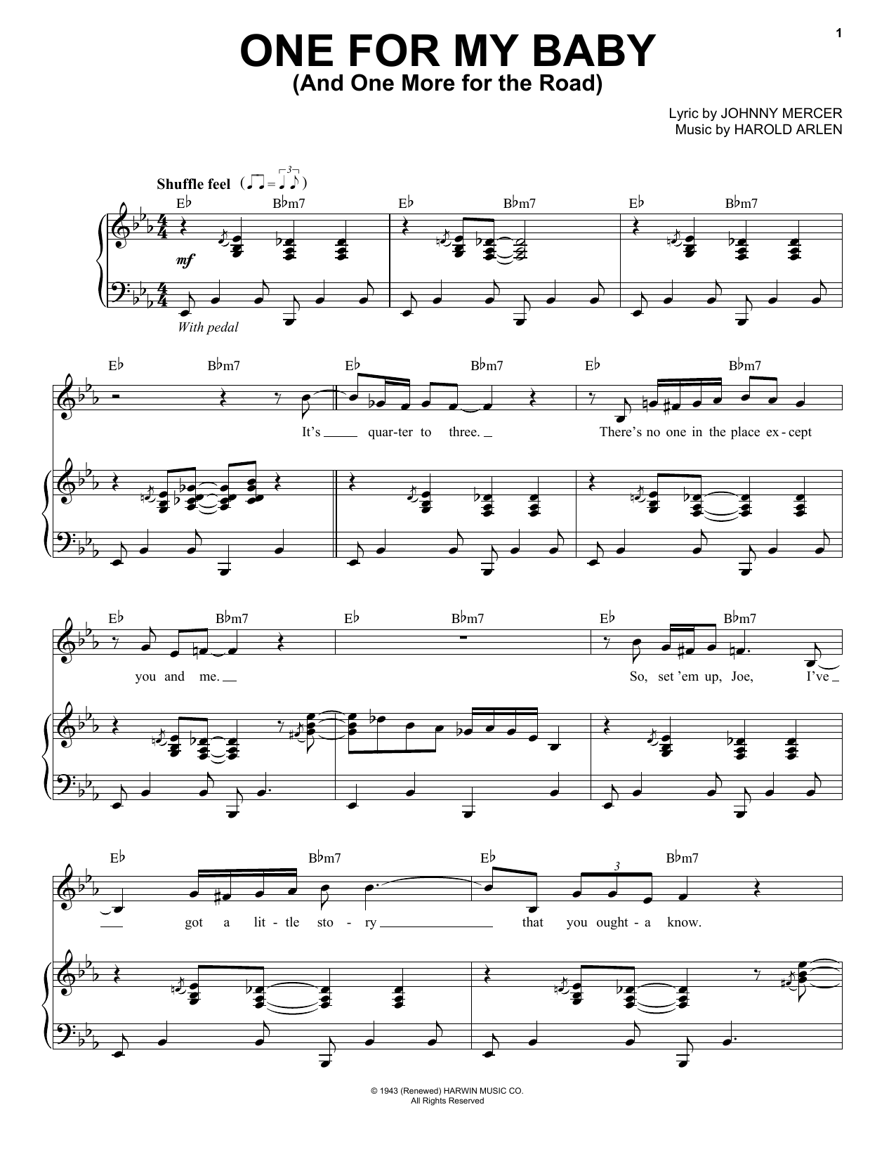 Tony Bennett One For My Baby (And One More For The Road) Sheet Music Notes & Chords for Easy Piano - Download or Print PDF