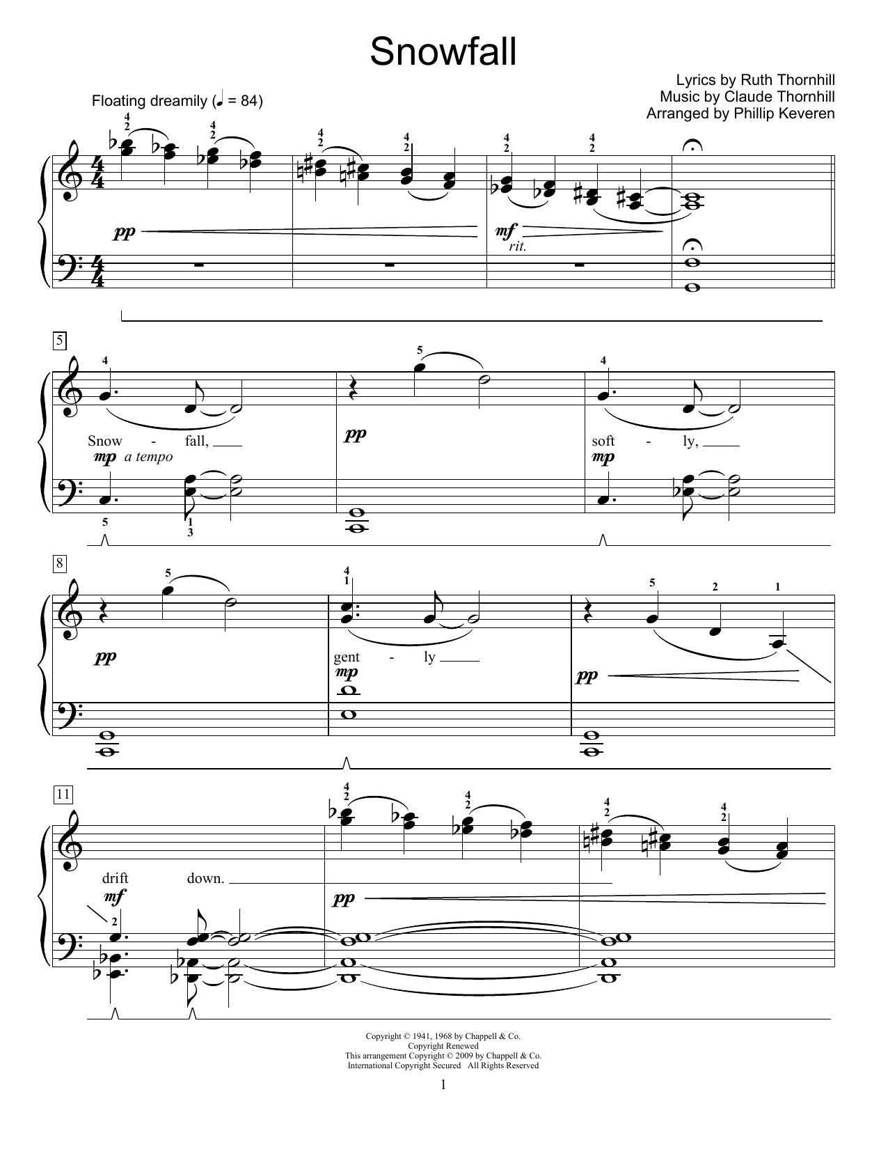 Tony Bennett Snowfall Sheet Music Notes & Chords for Piano (Big Notes) - Download or Print PDF