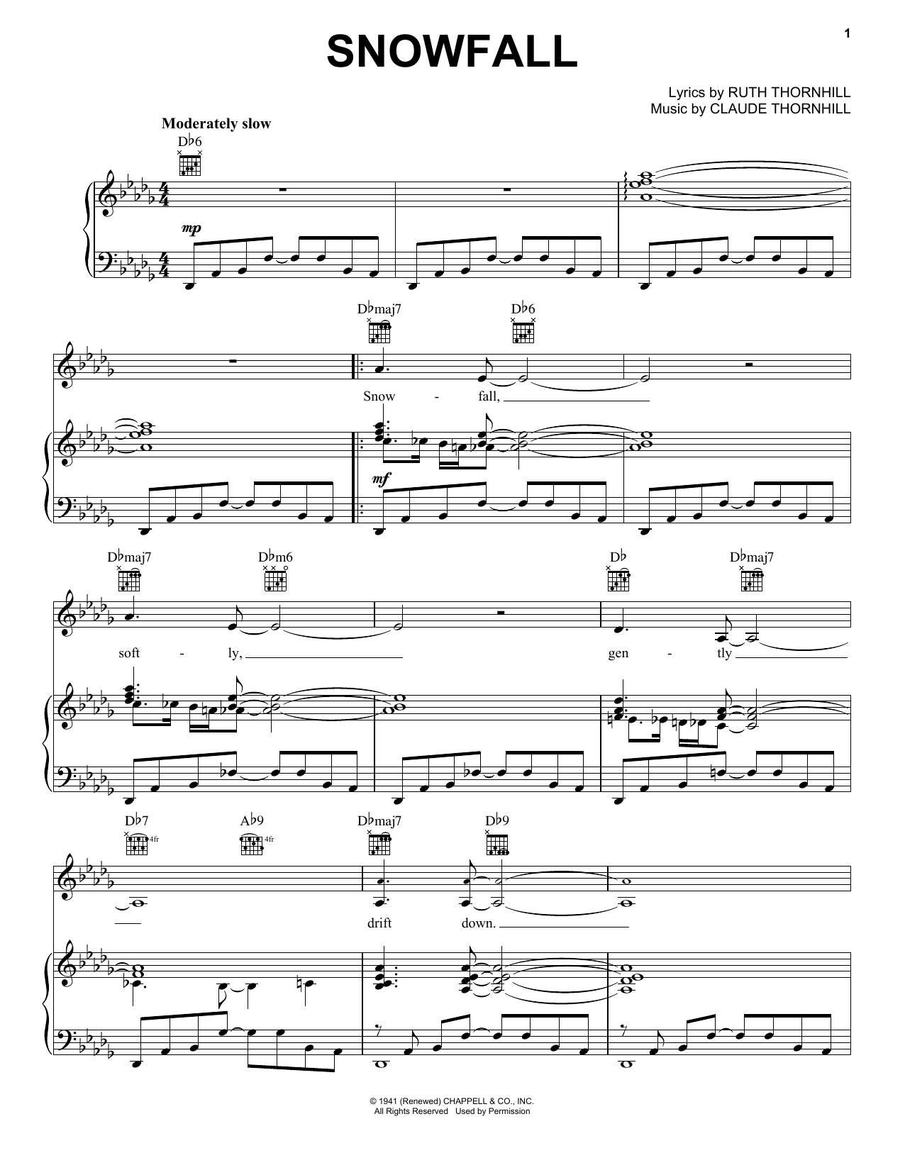 Tony Bennett Snowfall Sheet Music Notes & Chords for Real Book – Melody, Lyrics & Chords - Download or Print PDF