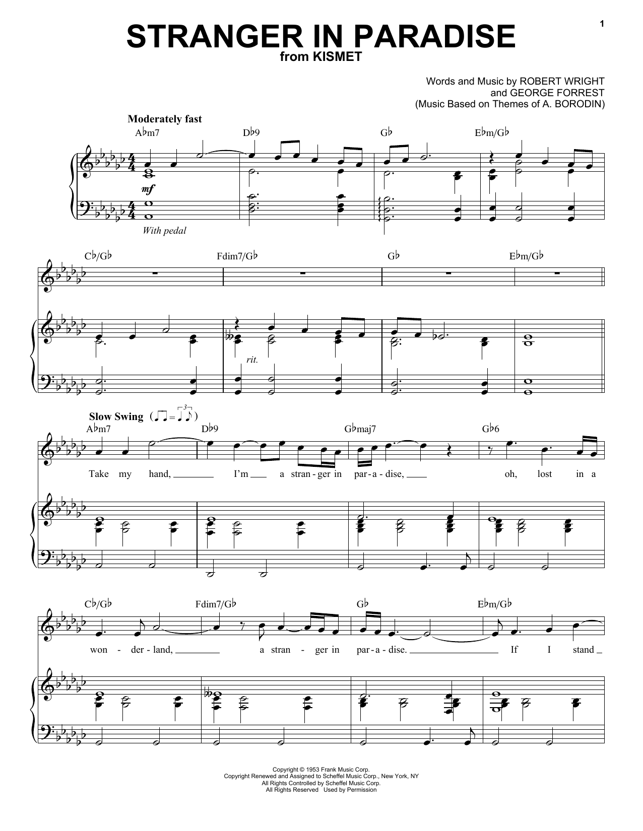 Tony Bennett Stranger In Paradise Sheet Music Notes & Chords for Piano & Vocal - Download or Print PDF