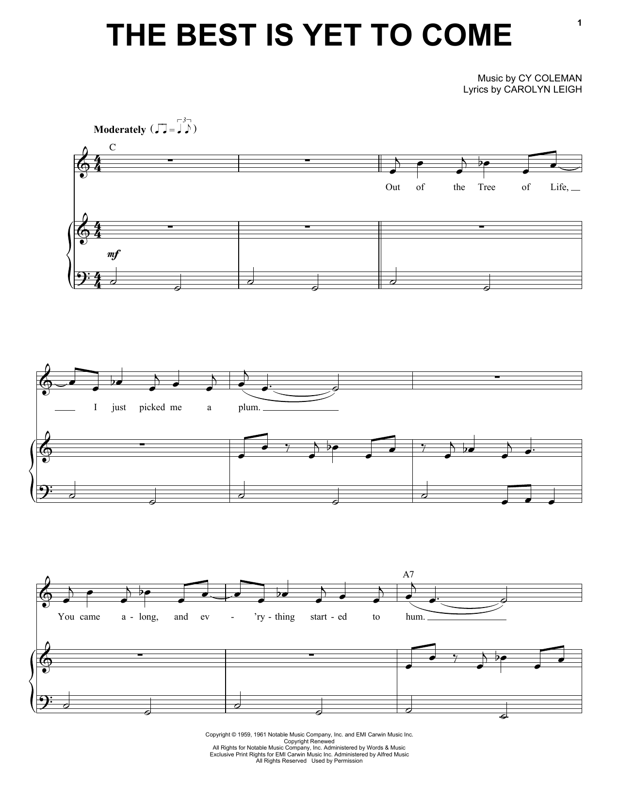 Tony Bennett The Best Is Yet To Come Sheet Music Notes & Chords for Piano, Vocal & Guitar (Right-Hand Melody) - Download or Print PDF