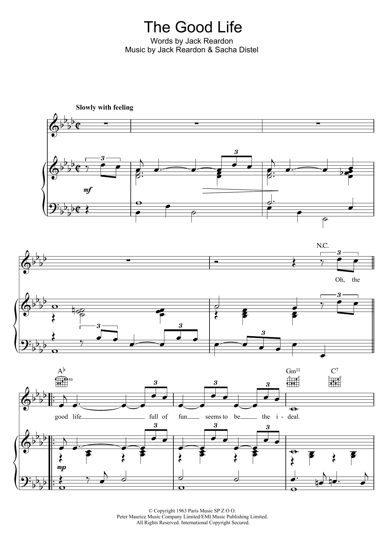 Tony Bennett The Good Life Sheet Music Notes & Chords for Piano, Vocal & Guitar (Right-Hand Melody) - Download or Print PDF