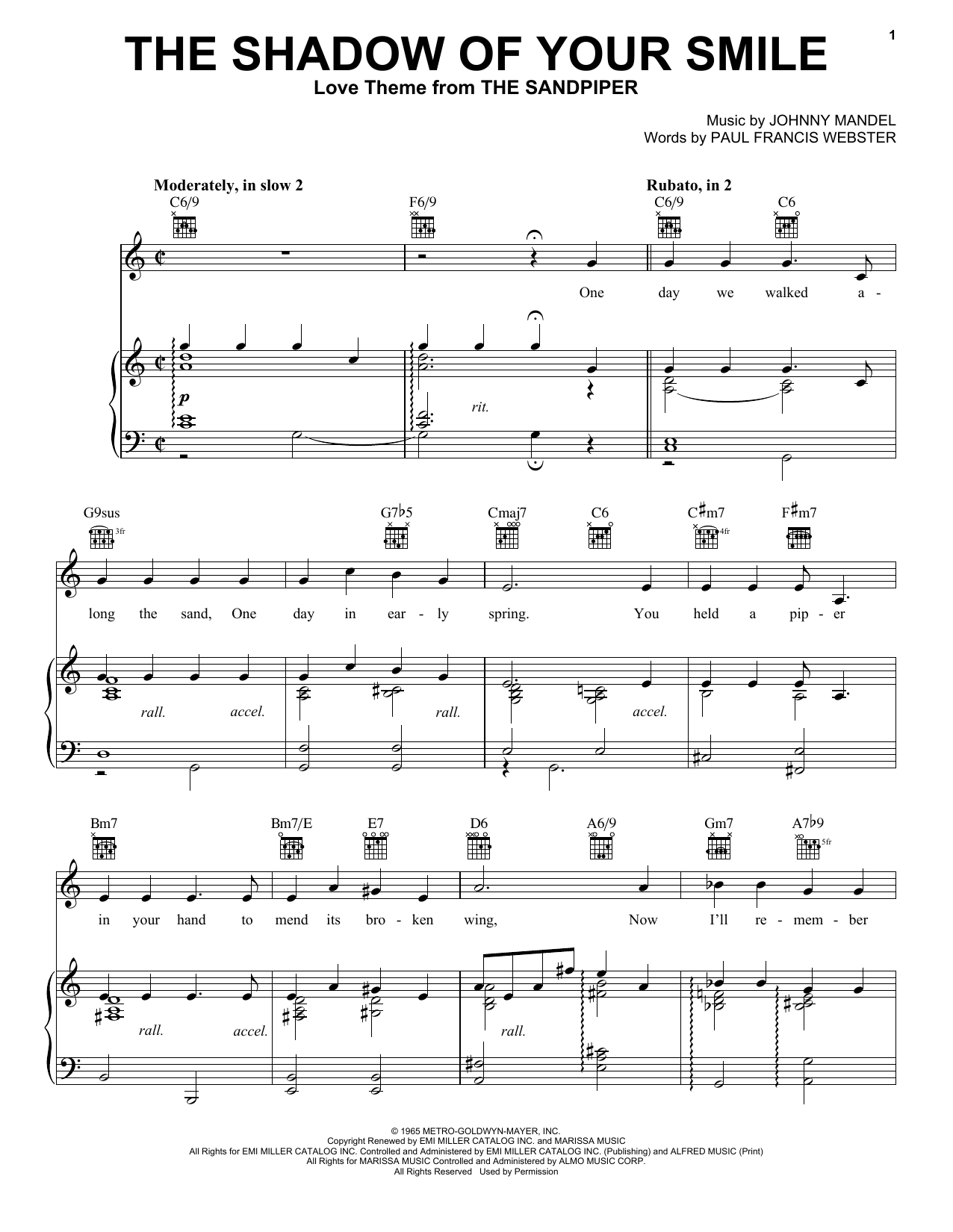 Tony Bennett The Shadow Of Your Smile Sheet Music Notes & Chords for Beginner Piano - Download or Print PDF