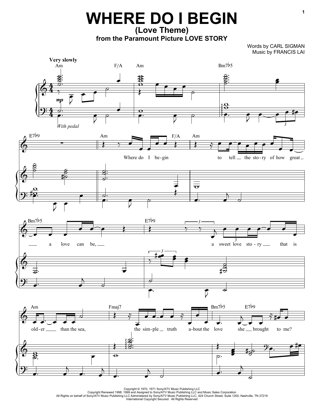 Tony Bennett Where Do I Begin (Love Theme) Sheet Music Notes & Chords for Piano & Vocal - Download or Print PDF