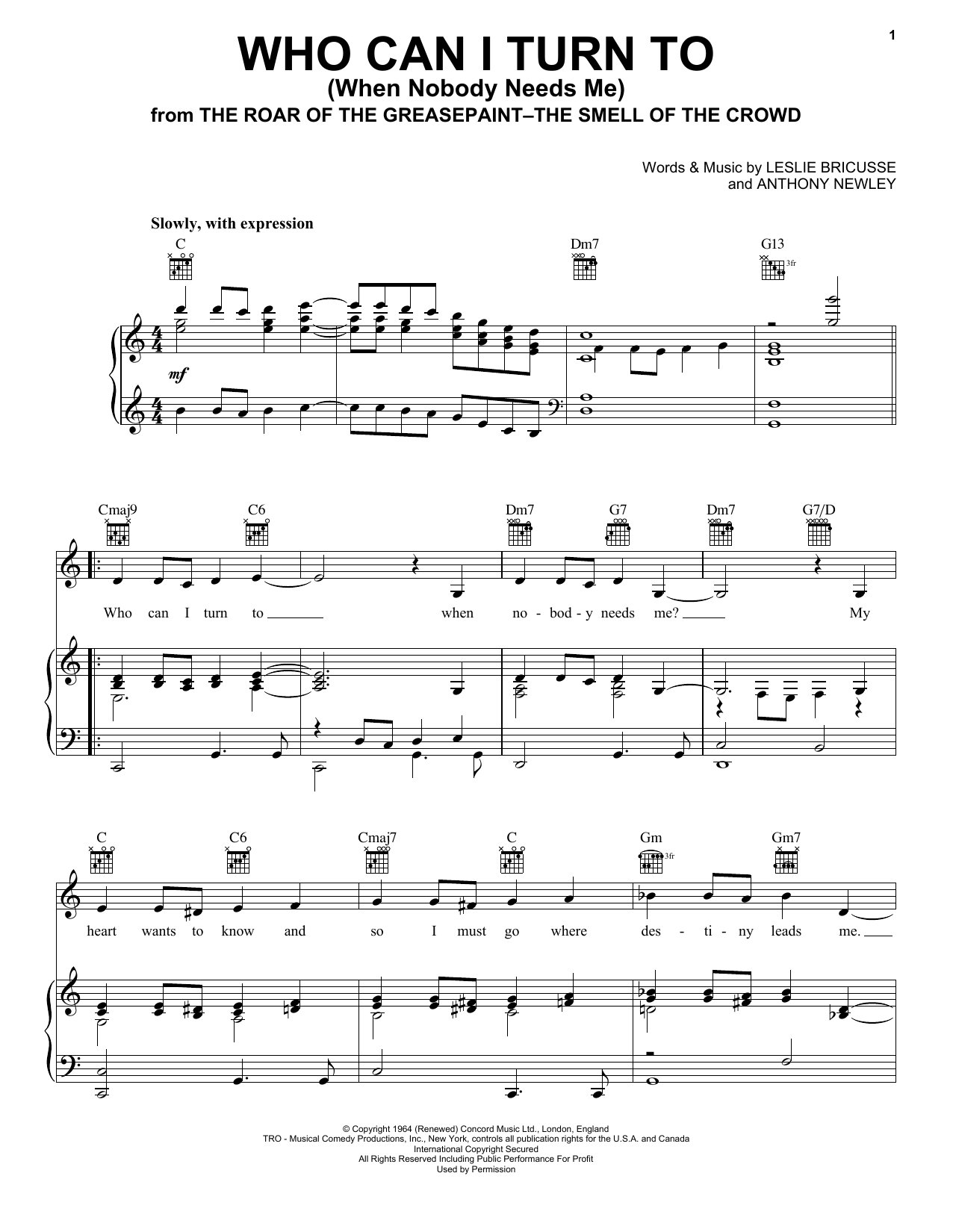 Tony Bennett Who Can I Turn To (When Nobody Needs Me) Sheet Music Notes & Chords for Guitar Tab - Download or Print PDF