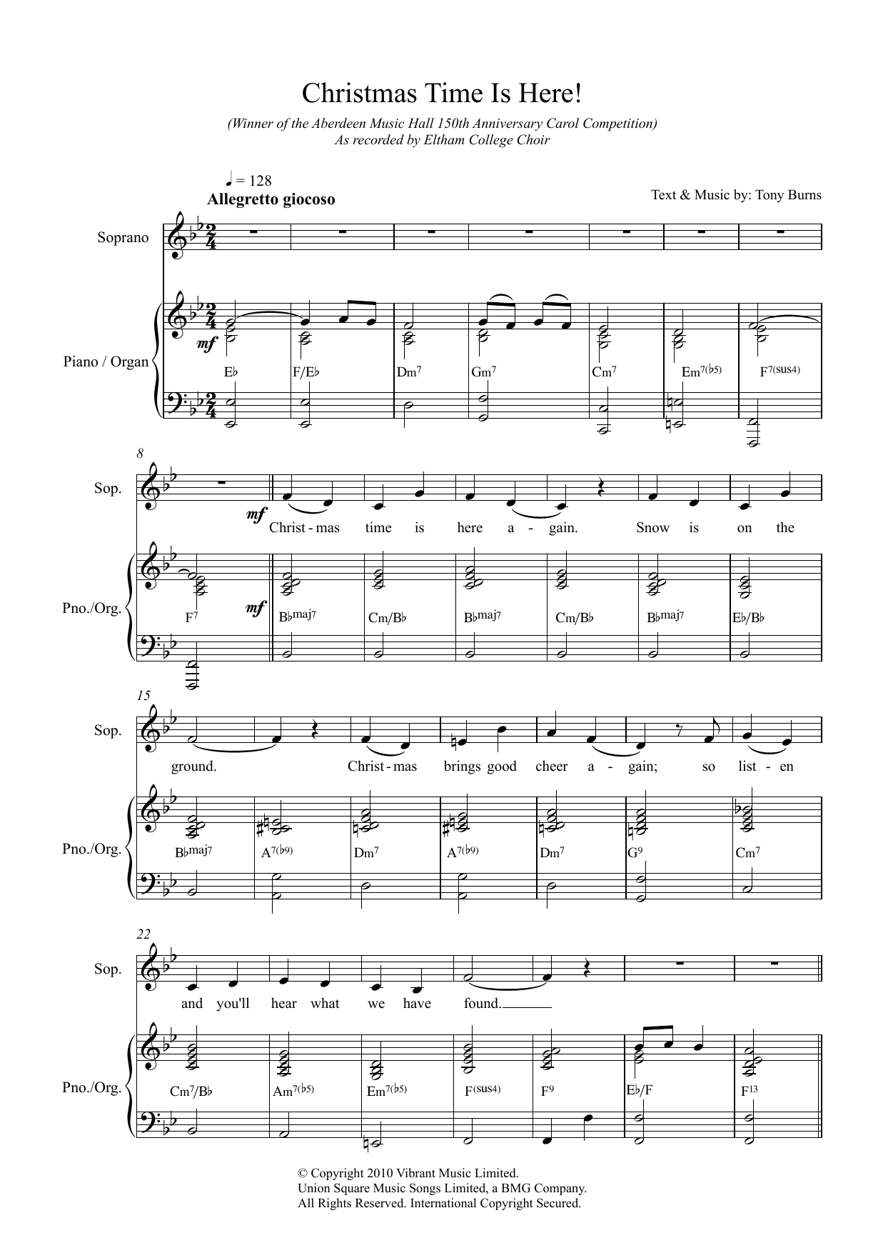 Tony Burns Christmas Time Is Here! Sheet Music Notes & Chords for Unison Choral - Download or Print PDF