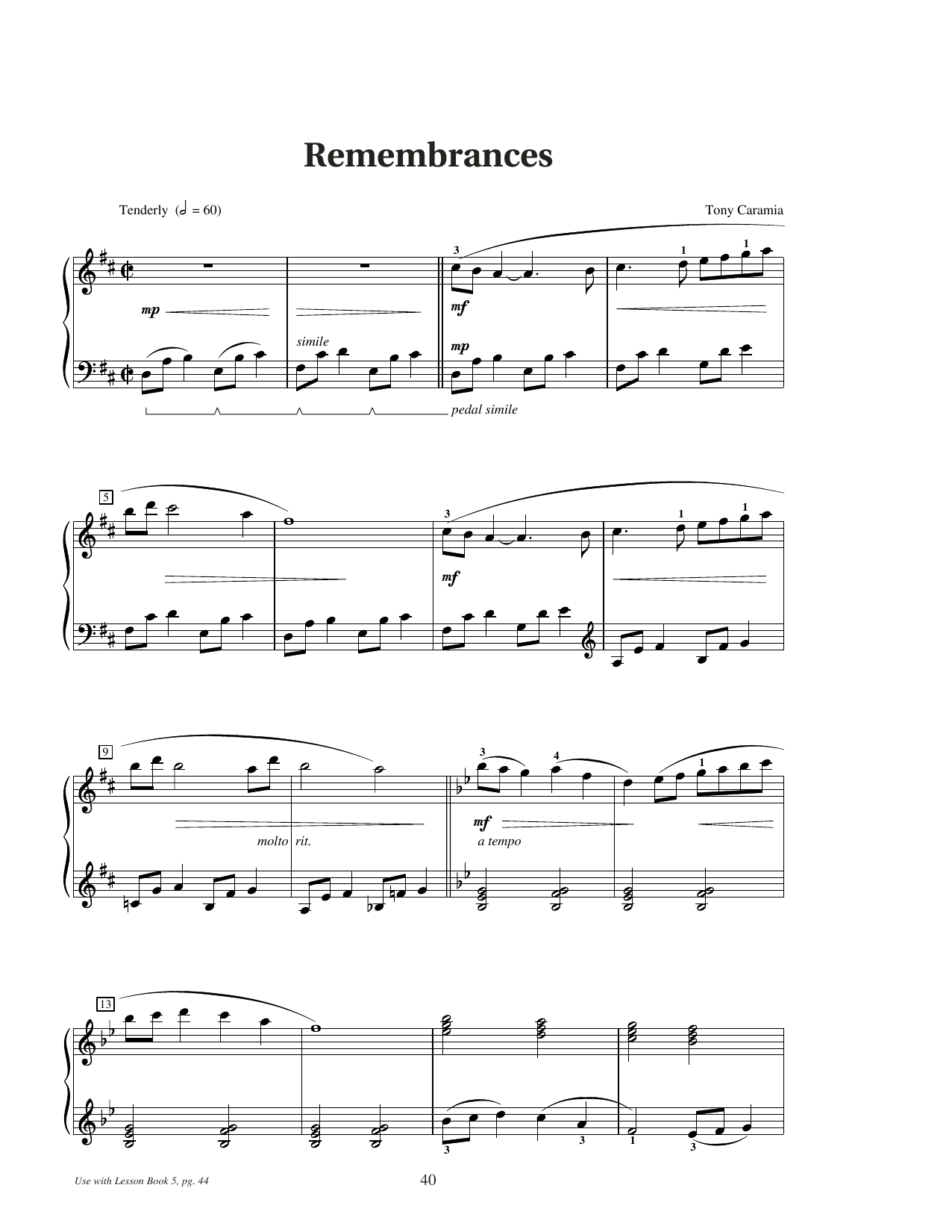 Tony Caramia Remembrances Sheet Music Notes & Chords for Educational Piano - Download or Print PDF Tony Caramia Remembrances Sheet Music Notes & Chords for Educational Piano - Download or Print PDF