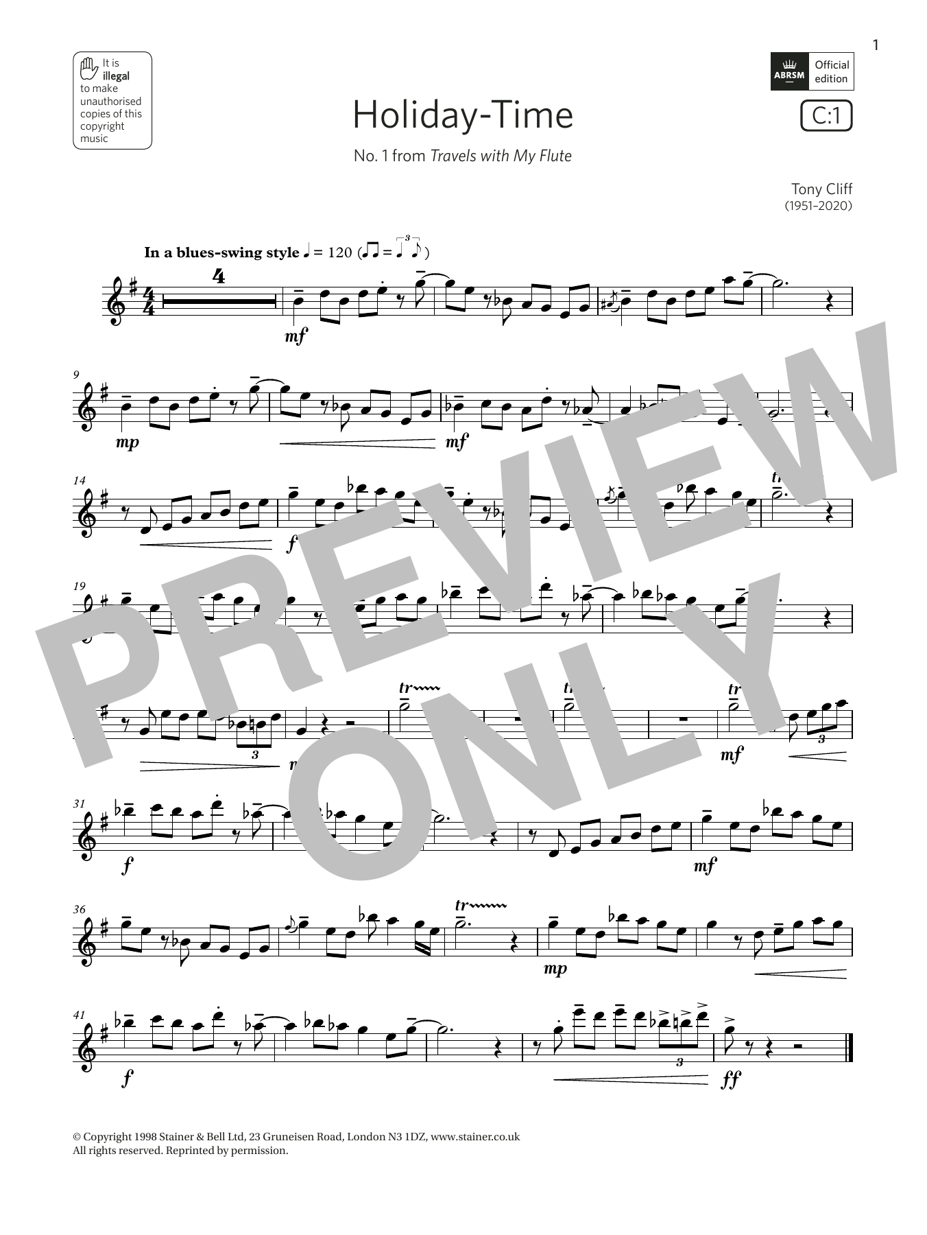 Tony Cliff Holiday-Time (from Travels with My Flute) (Grade 4 List C1 from the ABRSM Flute syllabus from 2022) Sheet Music Notes & Chords for Flute Solo - Download or Print PDF