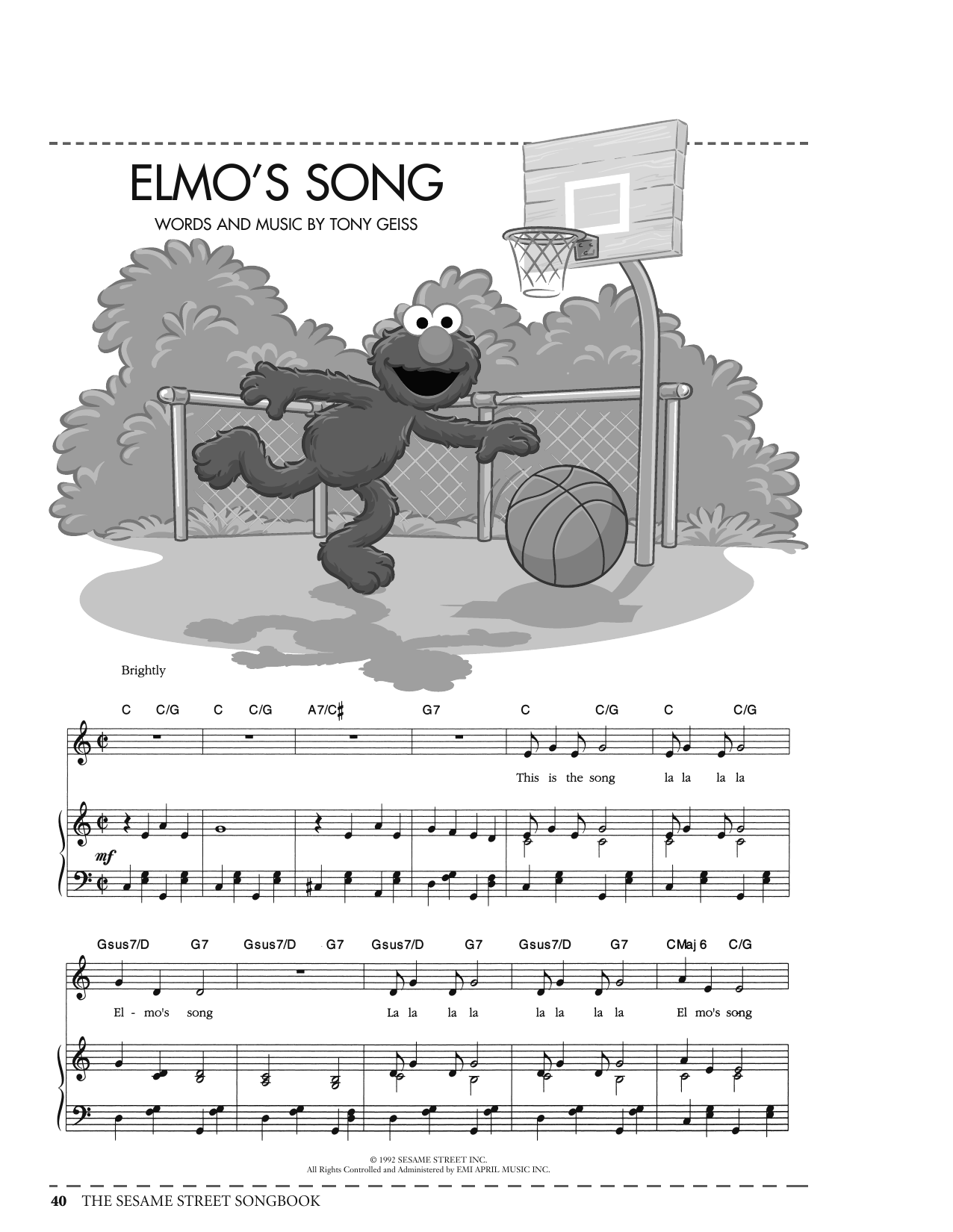 Tony Geiss Elmo's Song (from Sesame Street) Sheet Music Notes & Chords for Piano, Vocal & Guitar Chords (Right-Hand Melody) - Download or Print PDF