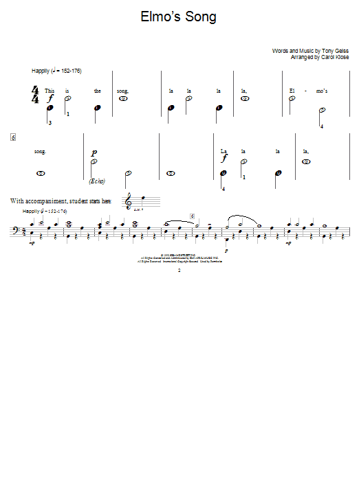 Tony Geiss Elmo's Song Sheet Music Notes & Chords for 5-Finger Piano - Download or Print PDF