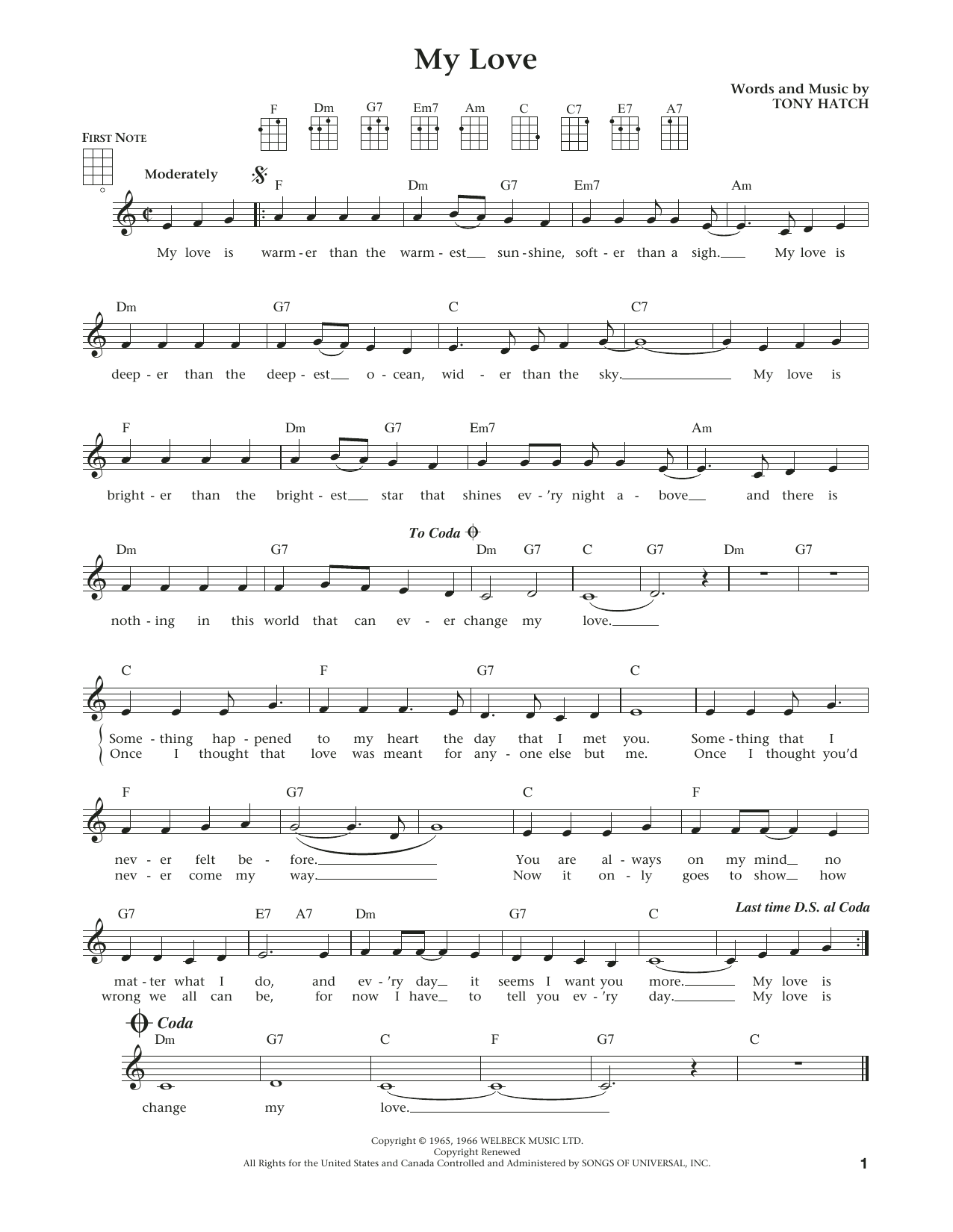 Tony Hatch My Love (from The Daily Ukulele) (arr. Liz and Jim Beloff) Sheet Music Notes & Chords for Ukulele - Download or Print PDF