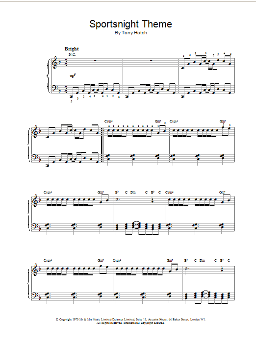 Tony Hatch Sportsnight Theme Sheet Music Notes & Chords for Keyboard - Download or Print PDF