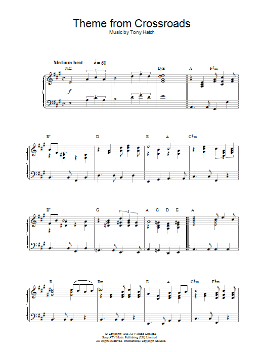 Tony Hatch Theme from Crossroads Sheet Music Notes & Chords for Piano - Download or Print PDF