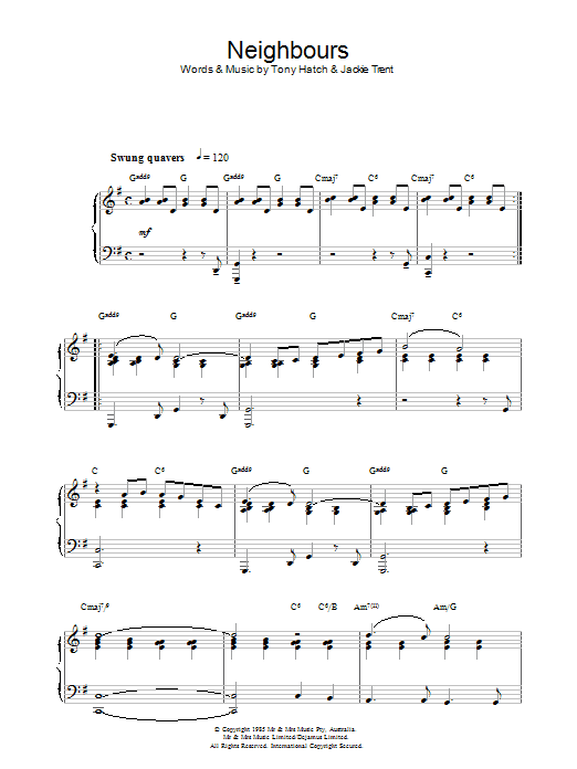 Tony Hatch Theme From Neighbours Sheet Music Notes & Chords for Keyboard - Download or Print PDF