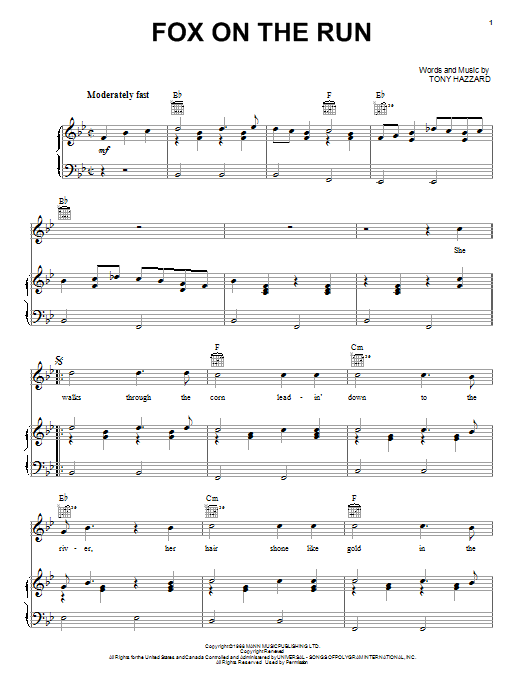 Tony Hazzard Fox On The Run Sheet Music Notes & Chords for Real Book – Melody, Lyrics & Chords - Download or Print PDF