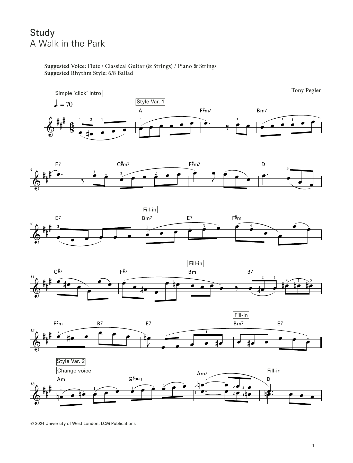 Tony Pegler A Walk in the Park (from LCME Electronic Keyboard Study Grade 5) Sheet Music Notes & Chords for Piano Solo - Download or Print PDF