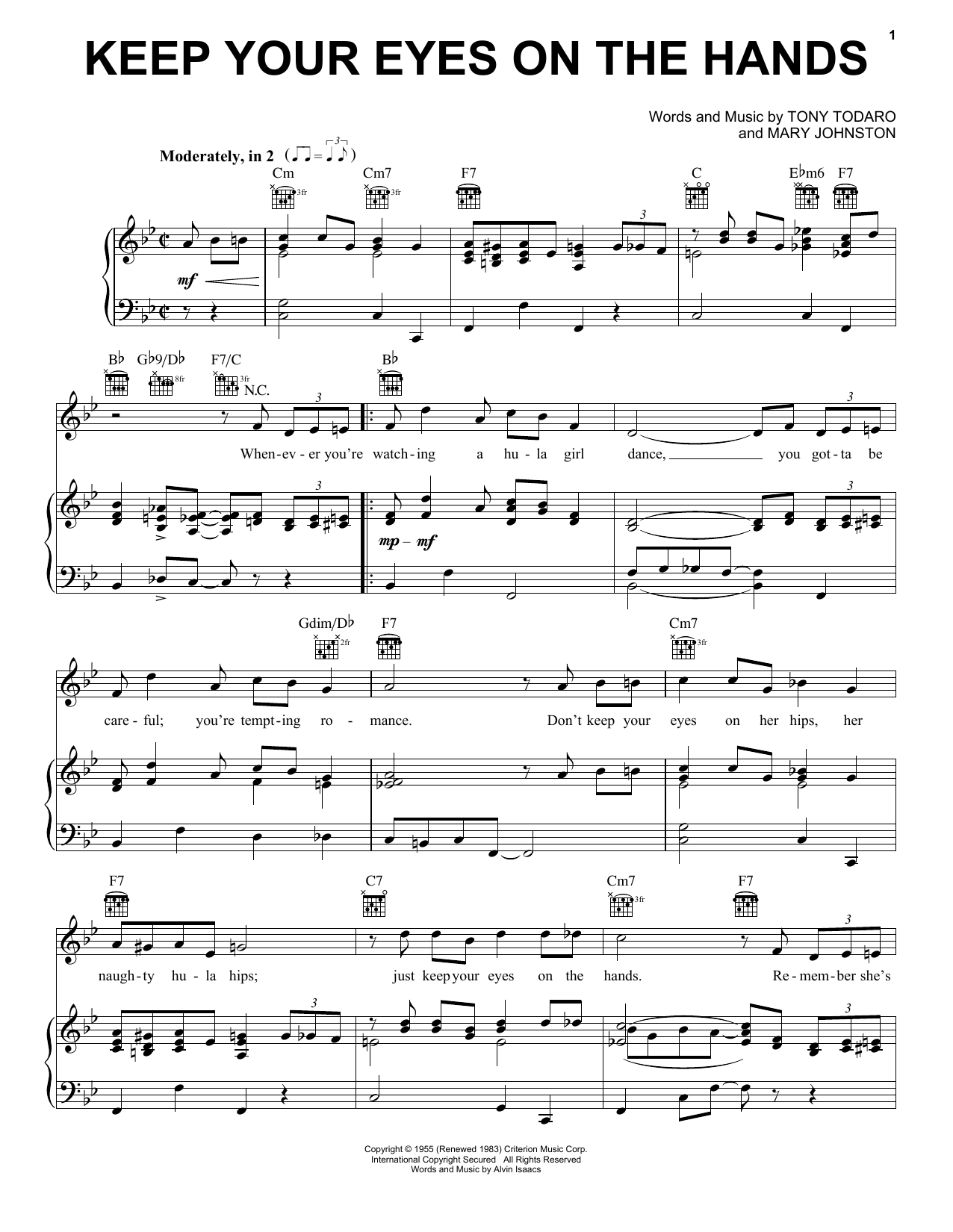 Tony Todaro Keep Your Eyes On The Hands Sheet Music Notes & Chords for Piano, Vocal & Guitar (Right-Hand Melody) - Download or Print PDF