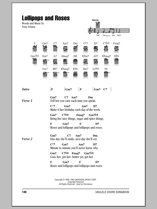 Tony Velona Lollipops And Roses Sheet Music Notes & Chords for Melody Line, Lyrics & Chords - Download or Print PDF