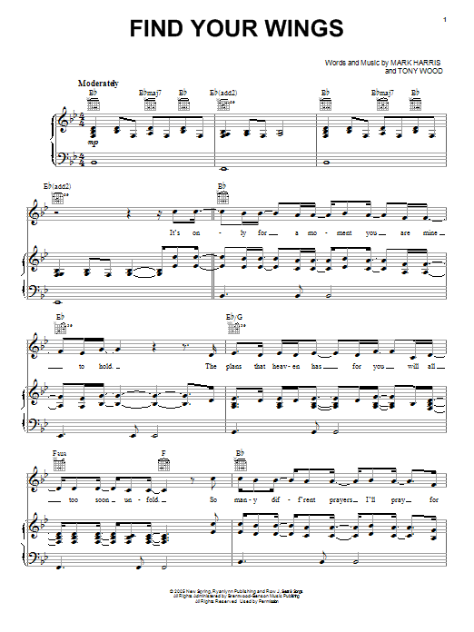 Tony Wood Find Your Wings Sheet Music Notes & Chords for Piano, Vocal & Guitar (Right-Hand Melody) - Download or Print PDF