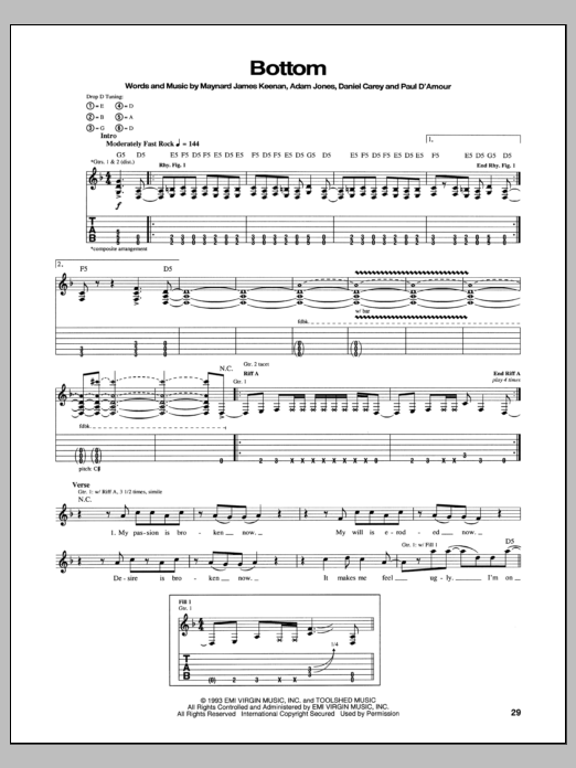 Tool Bottom Sheet Music Notes & Chords for Guitar Tab - Download or Print PDF